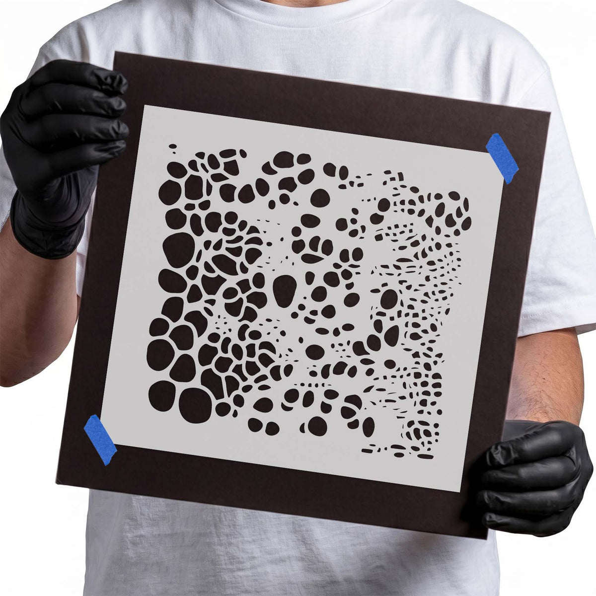 Cell blobs stencil with clustered irregular organic shapes and scattered fragments
