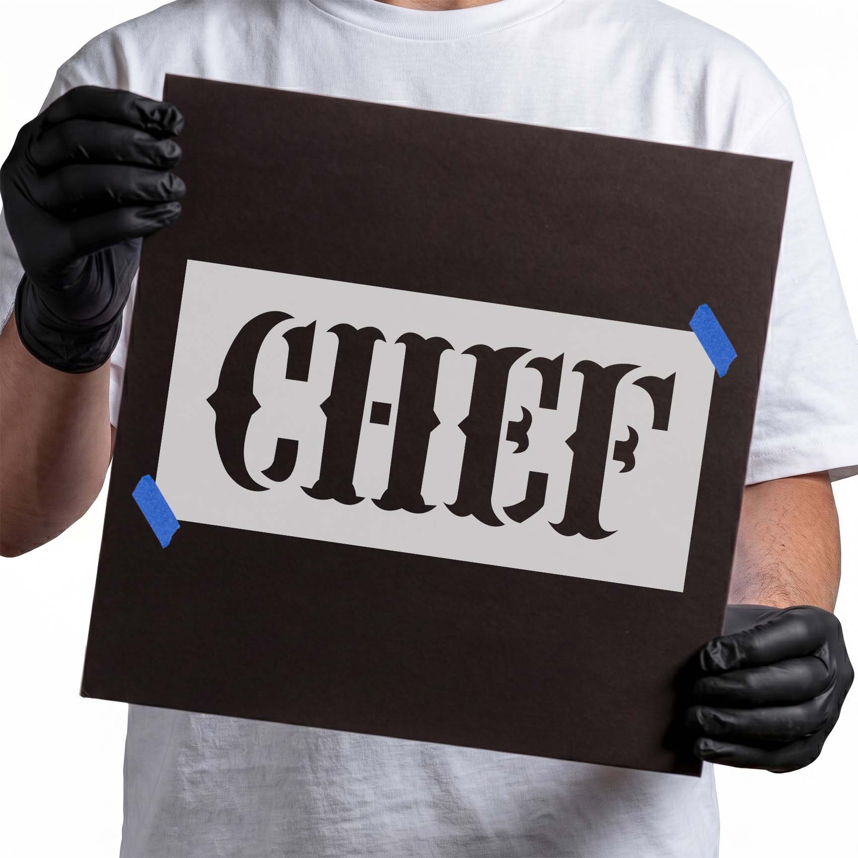 CHEF lettering stencil with bold decorative typography