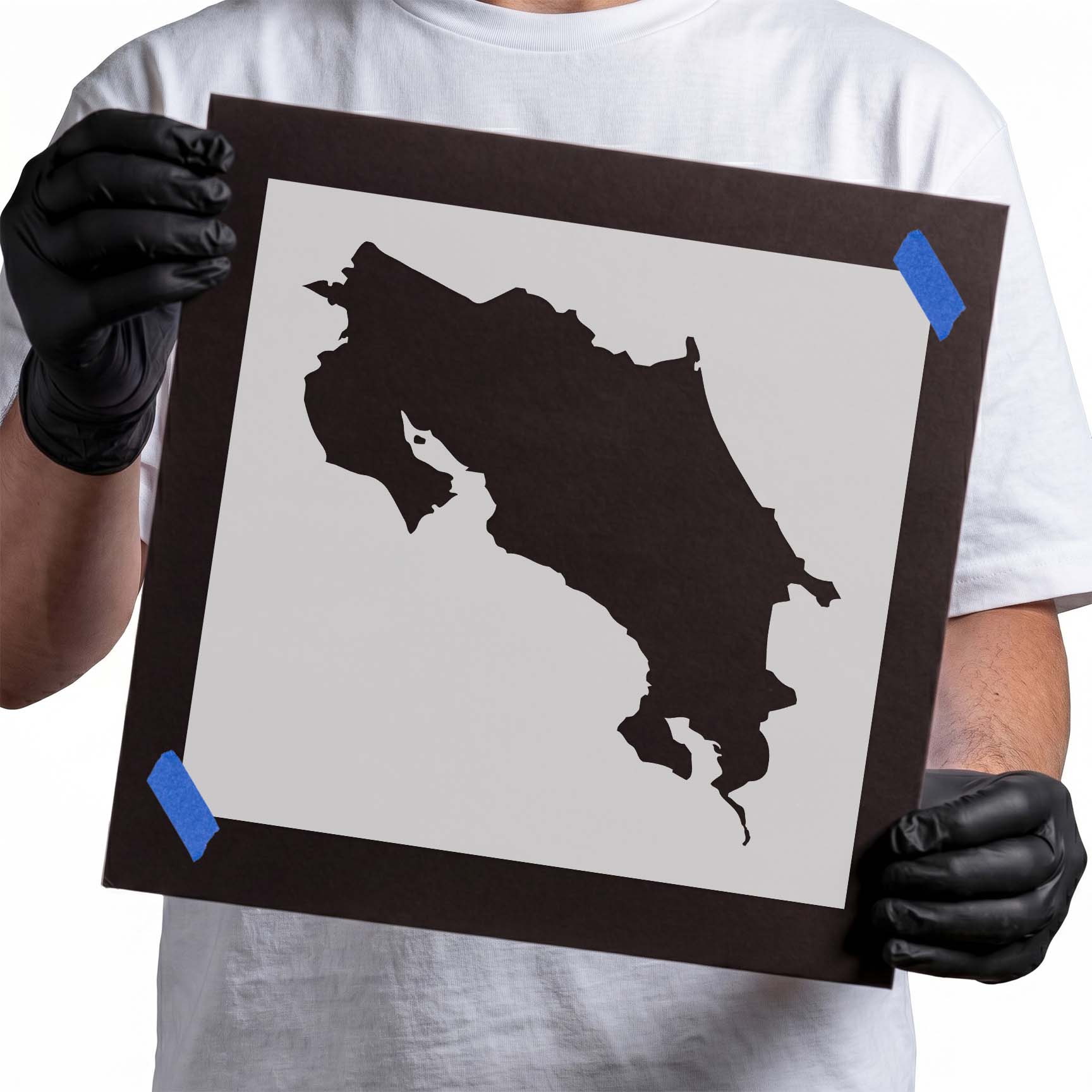 Costa Rica stencil featuring detailed country map silhouette