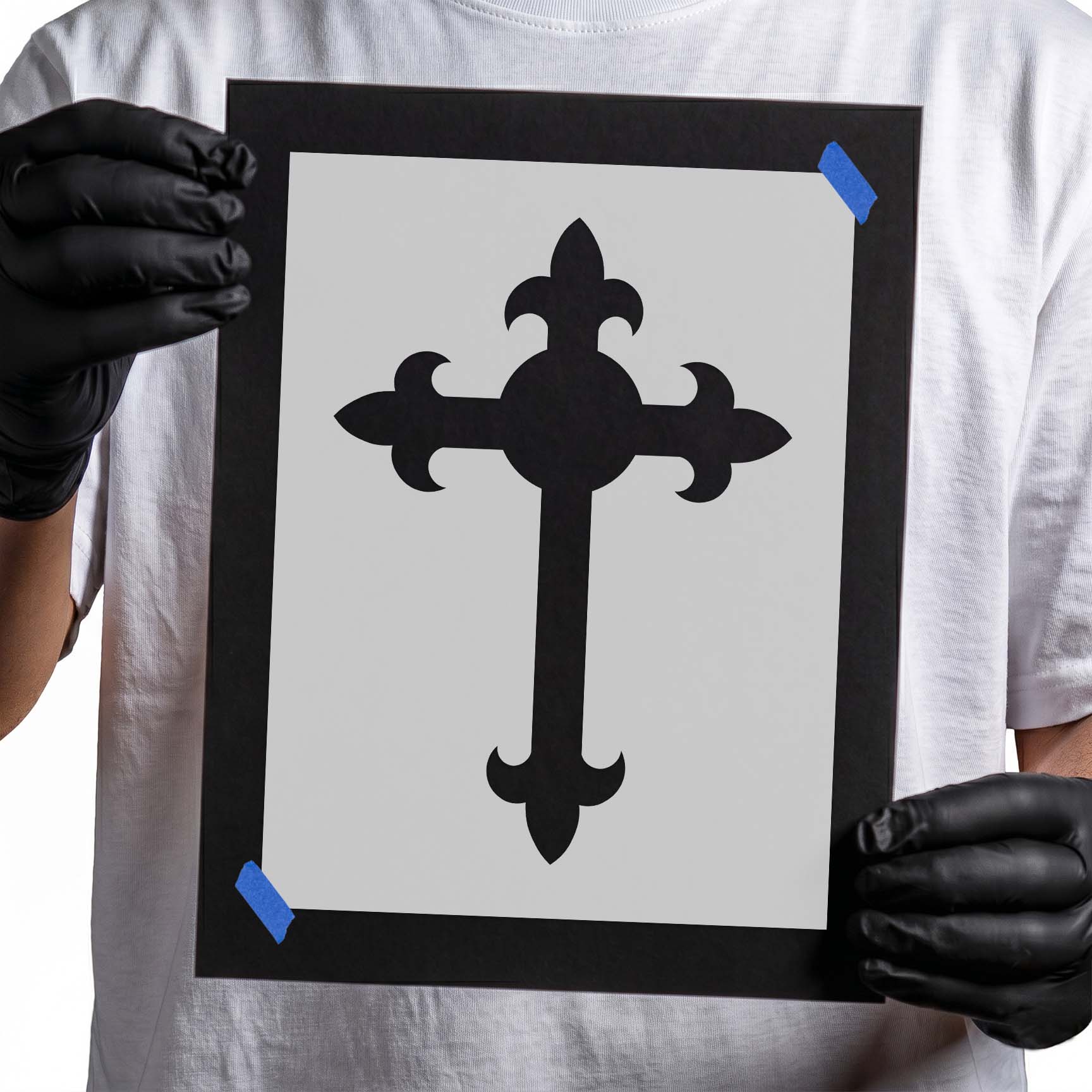 Ornamental cross fleury stencil with fleur-de-lis shaped ends