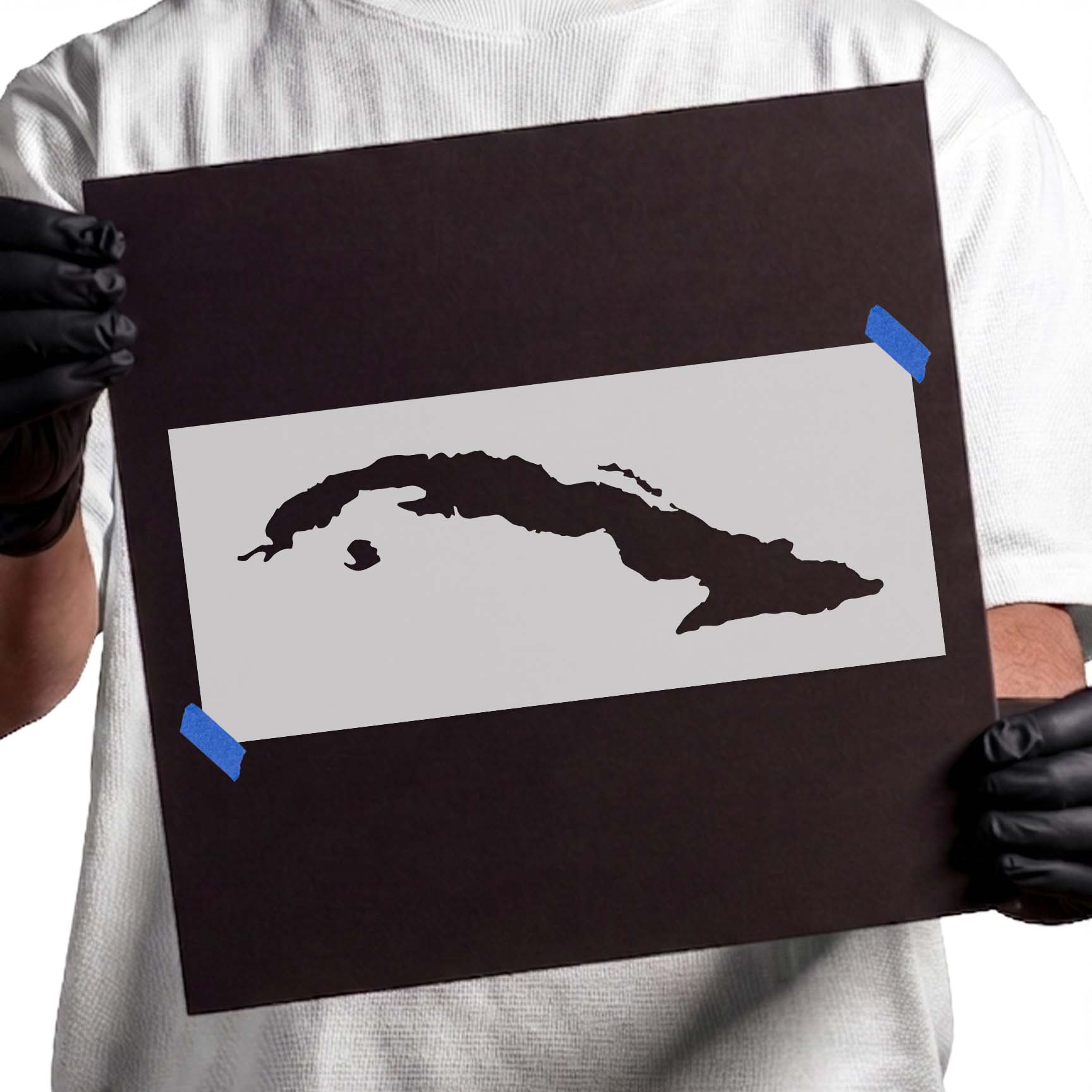 Cuba map stencil with recognizable elongated island silhouette