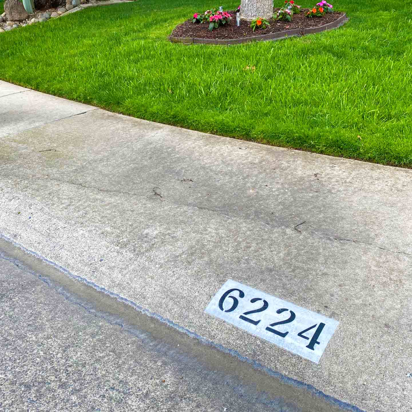 Painted Curb Numbers on Sidewalk