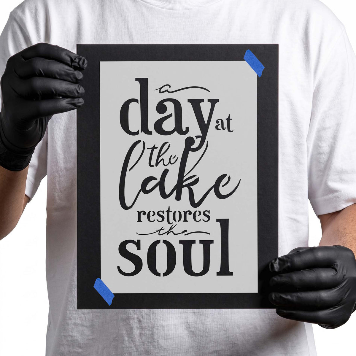 Lake quote stencil with mixed script and bold serif lettering