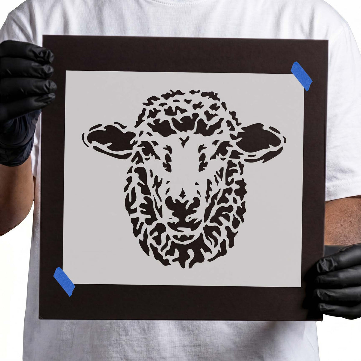 Detailed sheep stencil with textured wool and layered facial markings