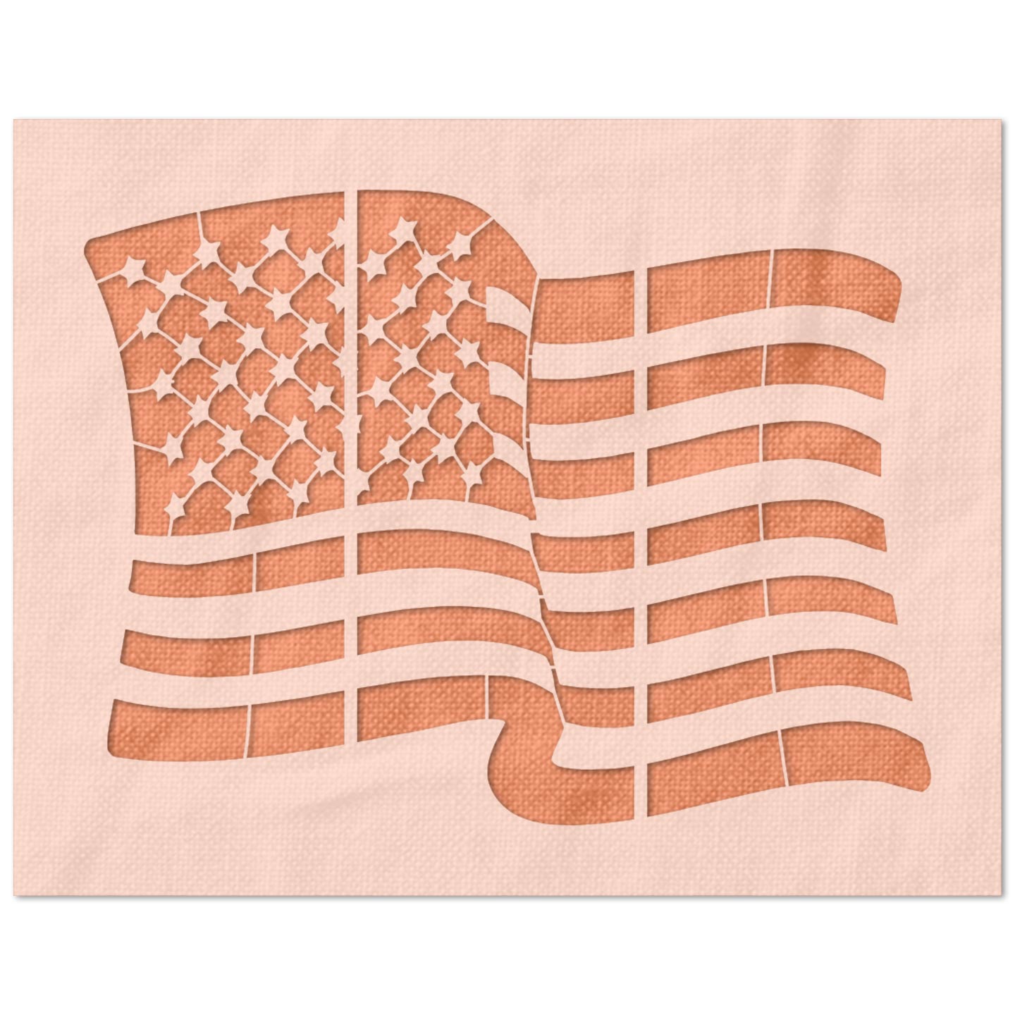 Detailed Waving American Flag  Stencil