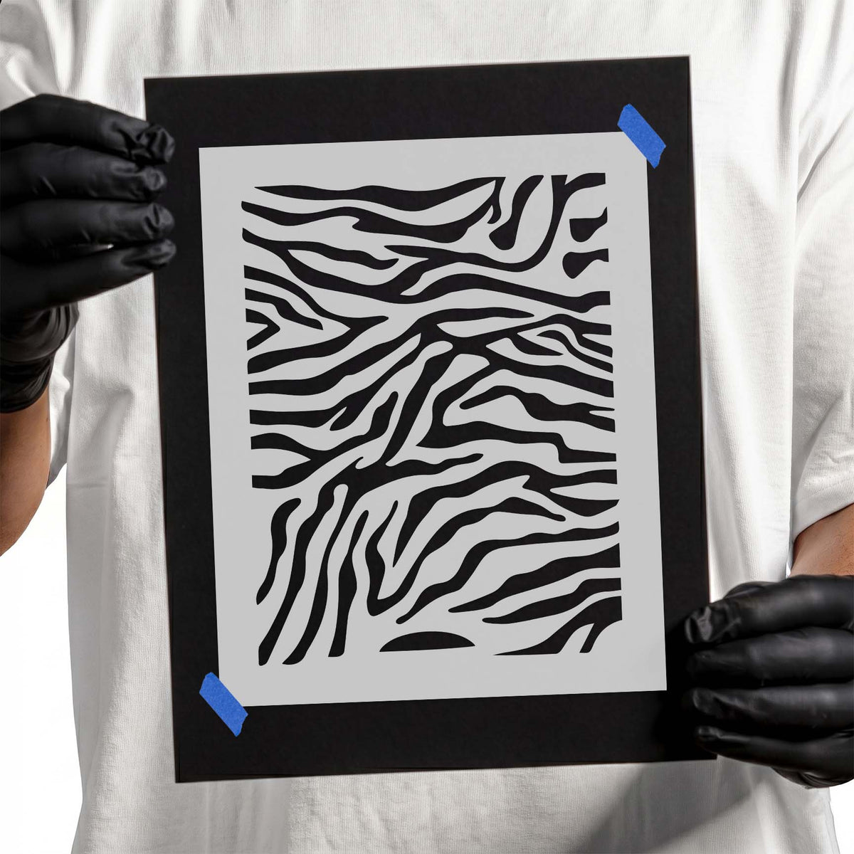 Zebra print stencil with detailed flowing irregular stripe pattern