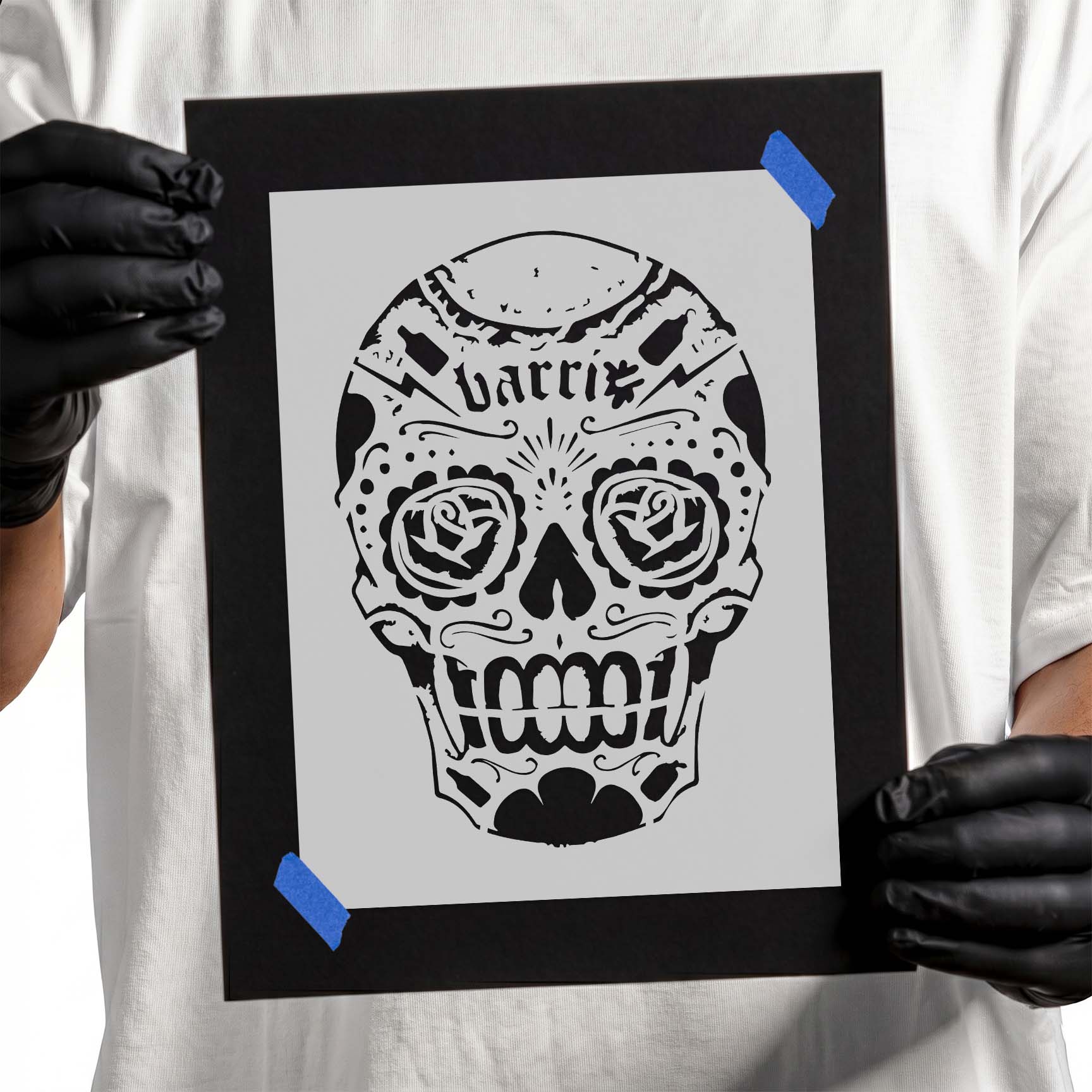 Dia De Los Muertos Skull with Roses Stencil