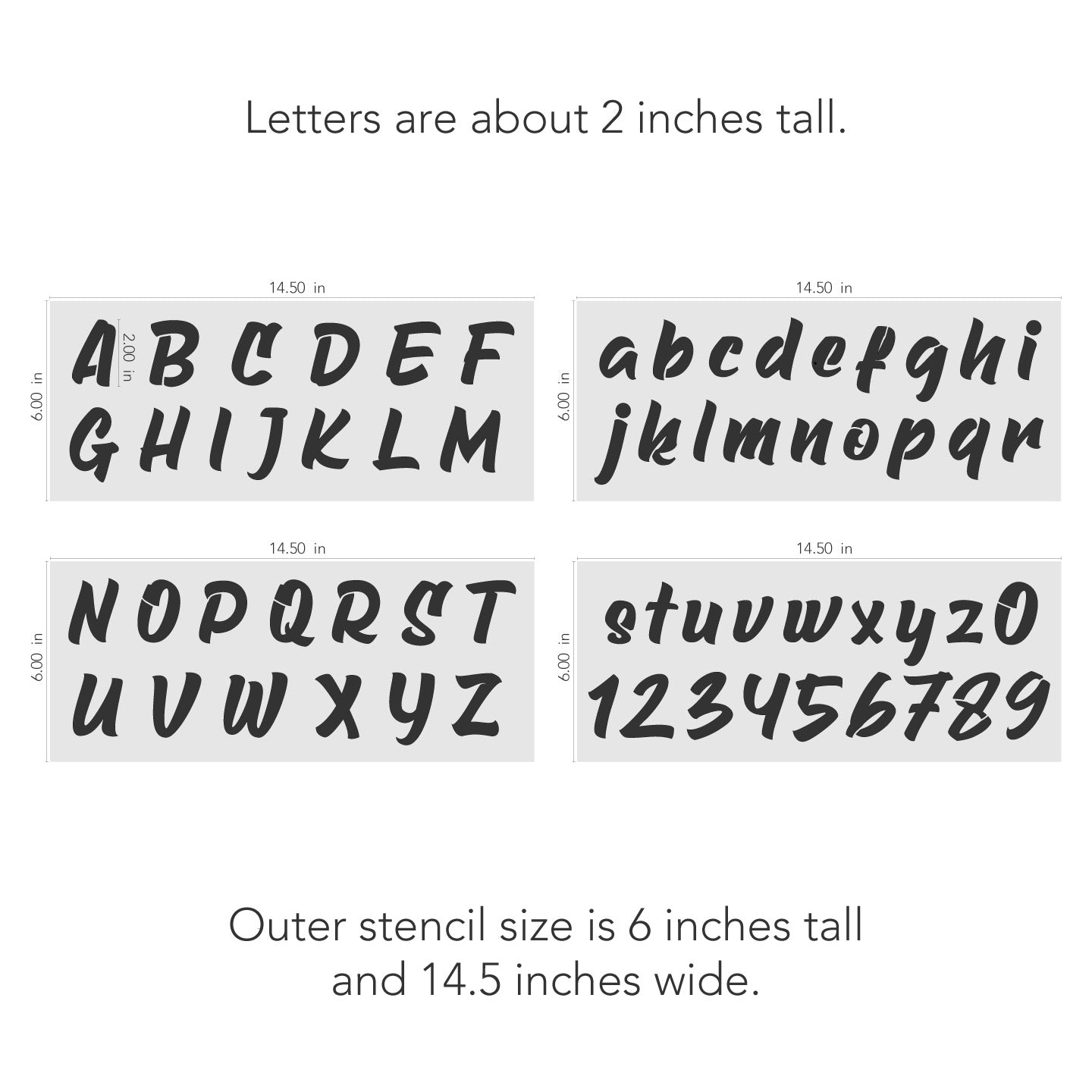 Dimensions of marker font alphabet stencil kit