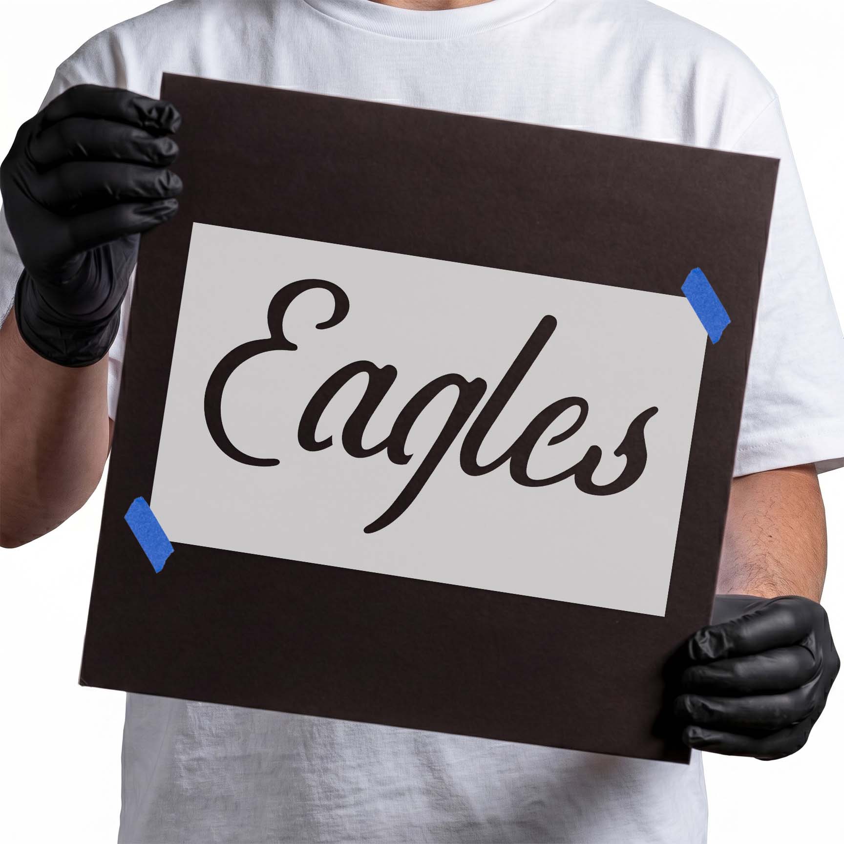 Eagles stencil with flowing cursive word lettering