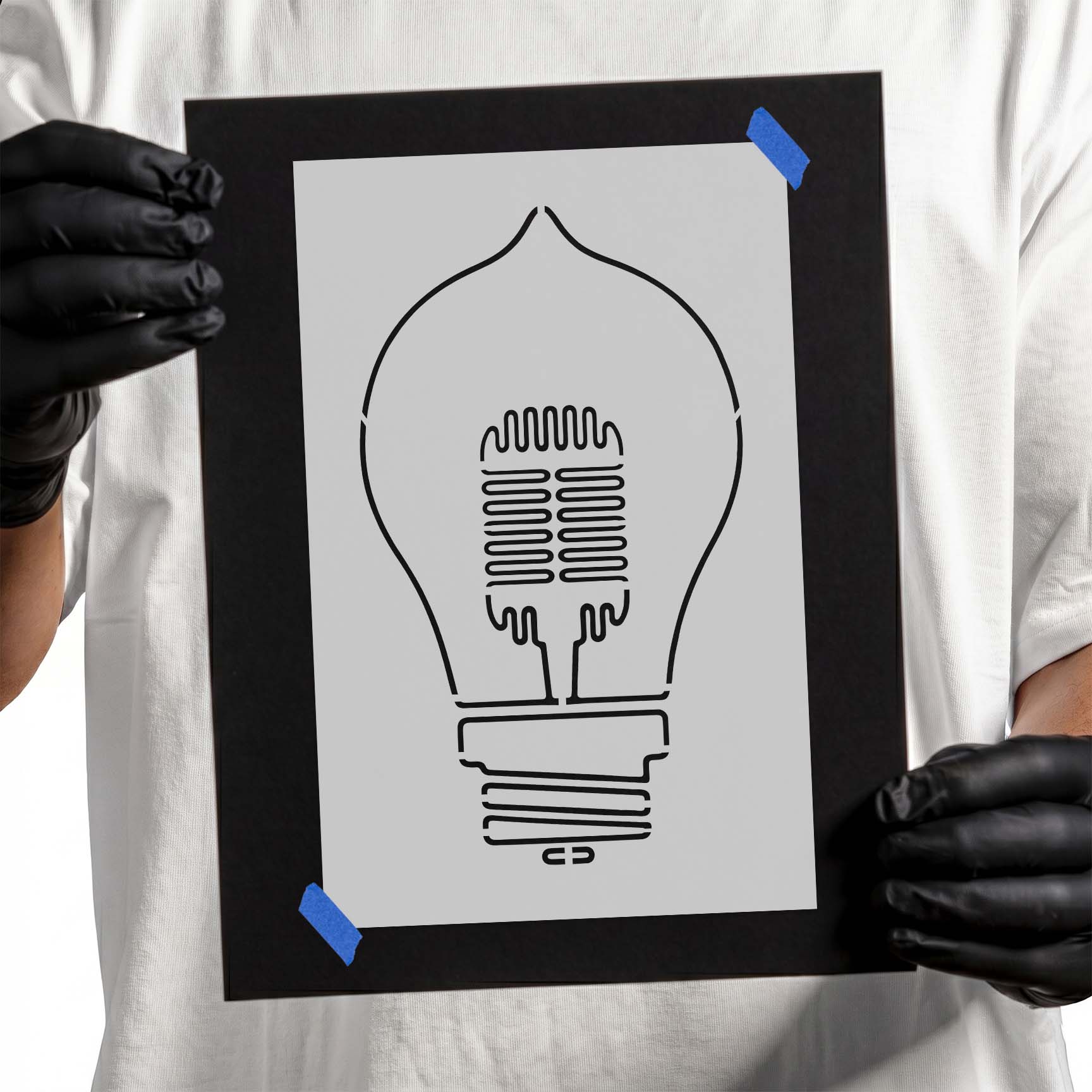 Vintage light bulb stencil with detailed filament and screw base