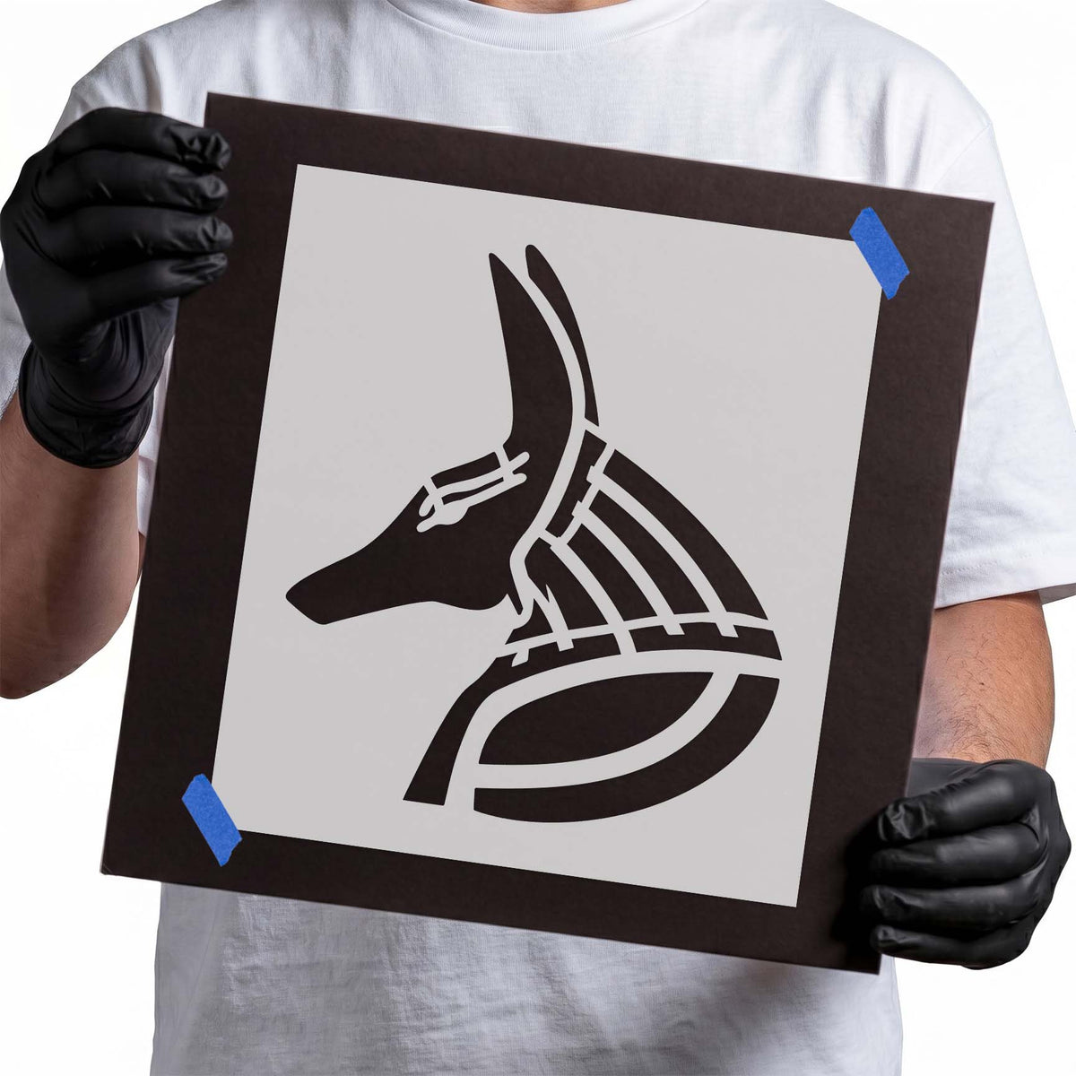 Egyptian Anubis stencil with jackal head and striped headdress