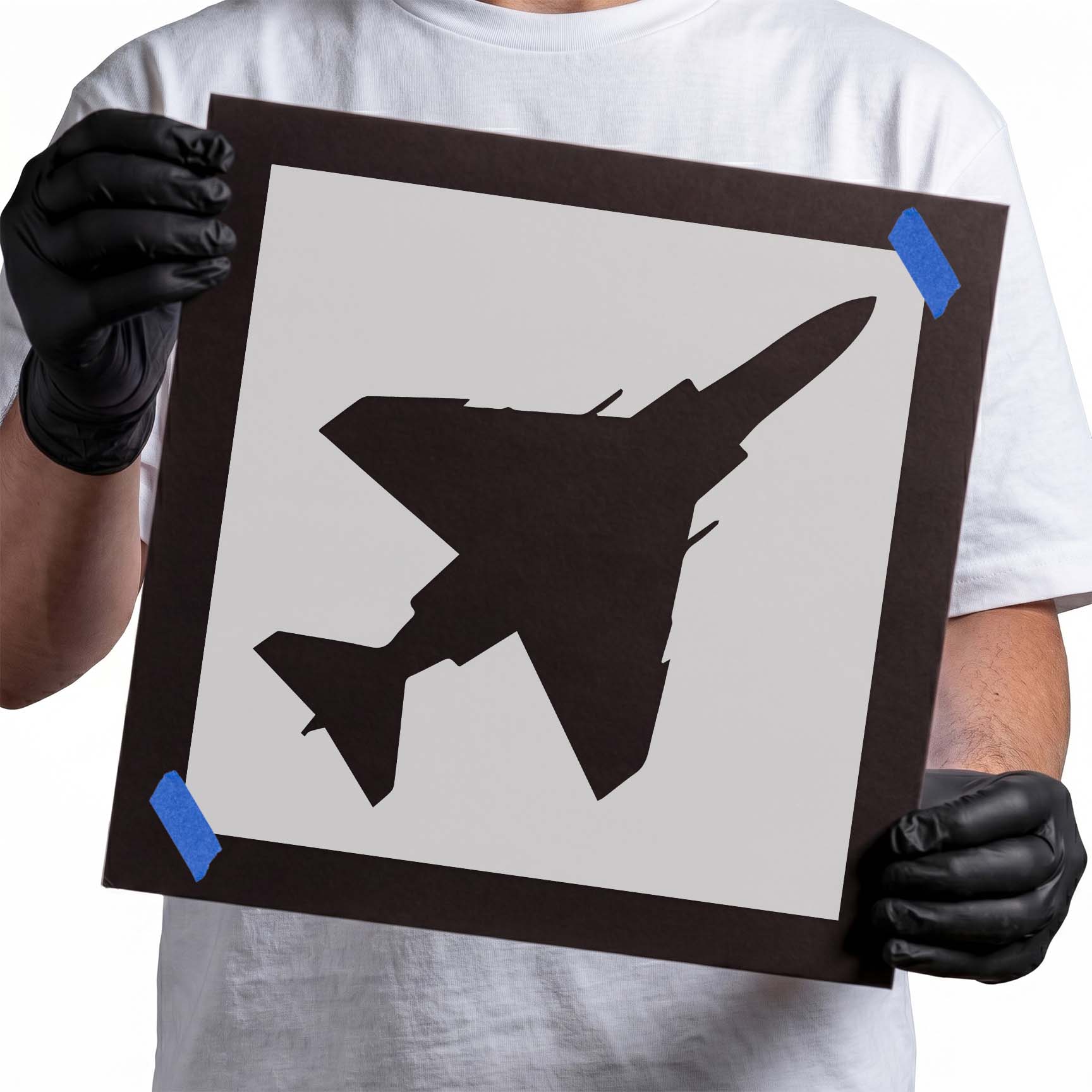 F4 fighter jet stencil with swept wings and pointed nose
