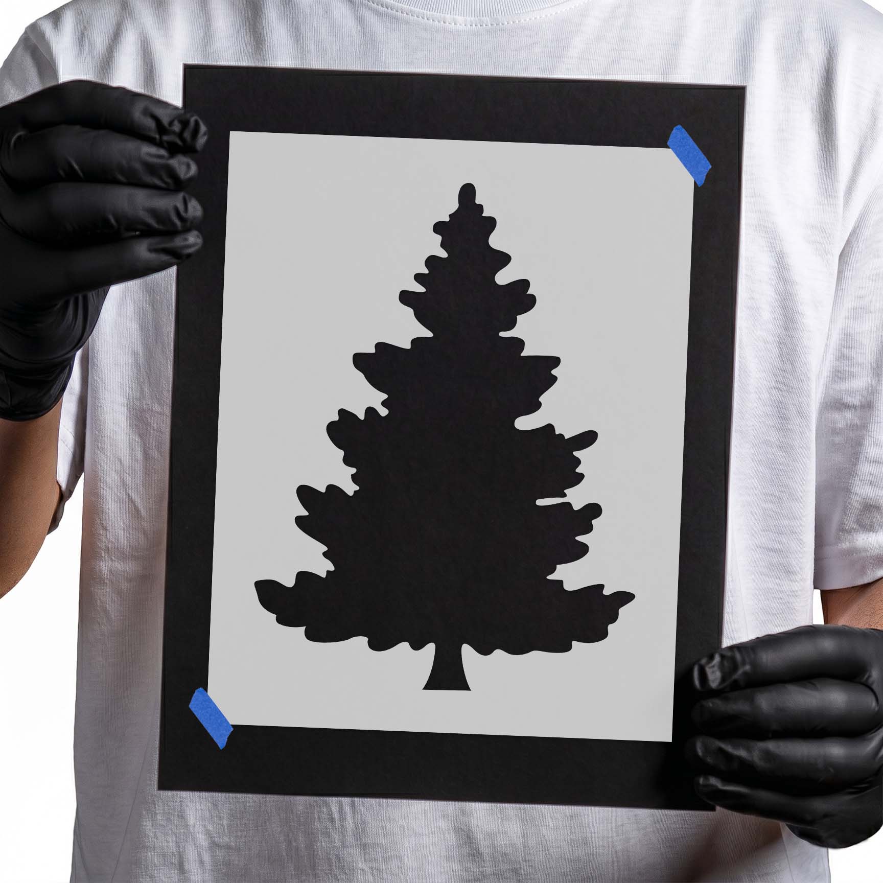 Fir tree stencil with full layered evergreen branch silhouette