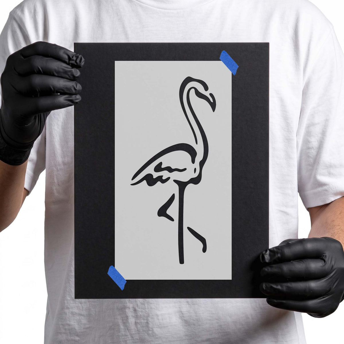 Flamingo stencil with arched neck detailed wing and lifted leg