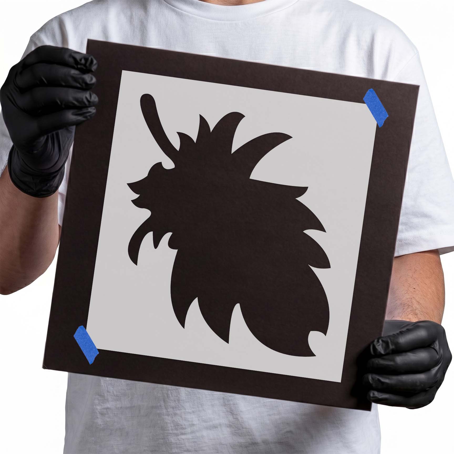 Fluffy feather stencil with sweeping barbs and curved plume silhouette