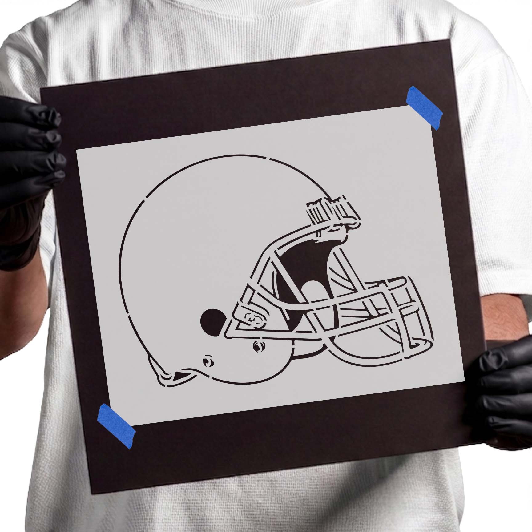 Side view football helmet stencil with protective face mask
