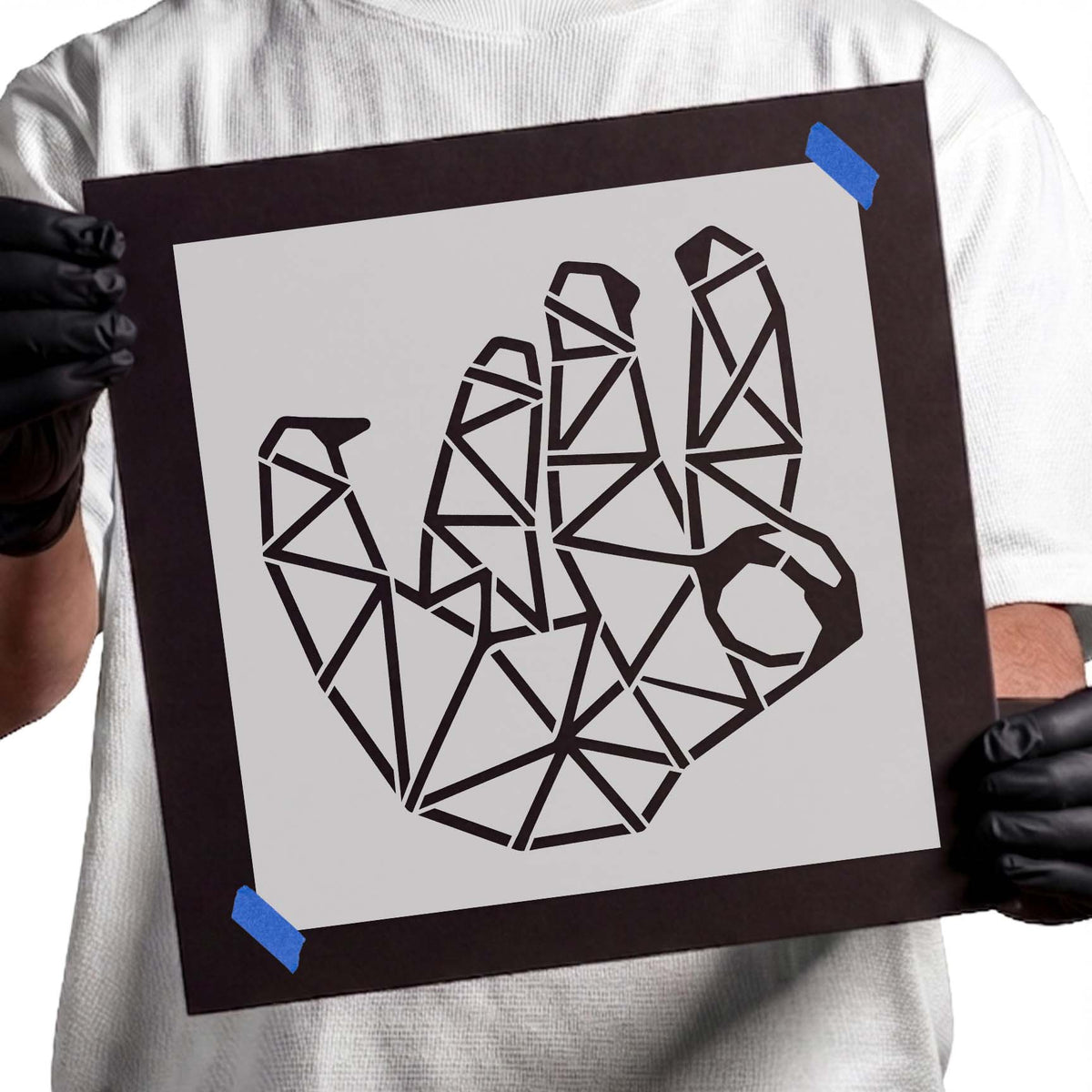 Geometric sloth stencil with angular polygon lines and curled grip