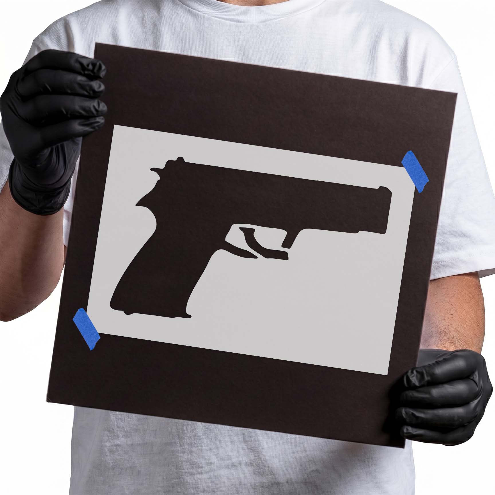 Handgun stencil featuring a solid side-profile pistol silhouette