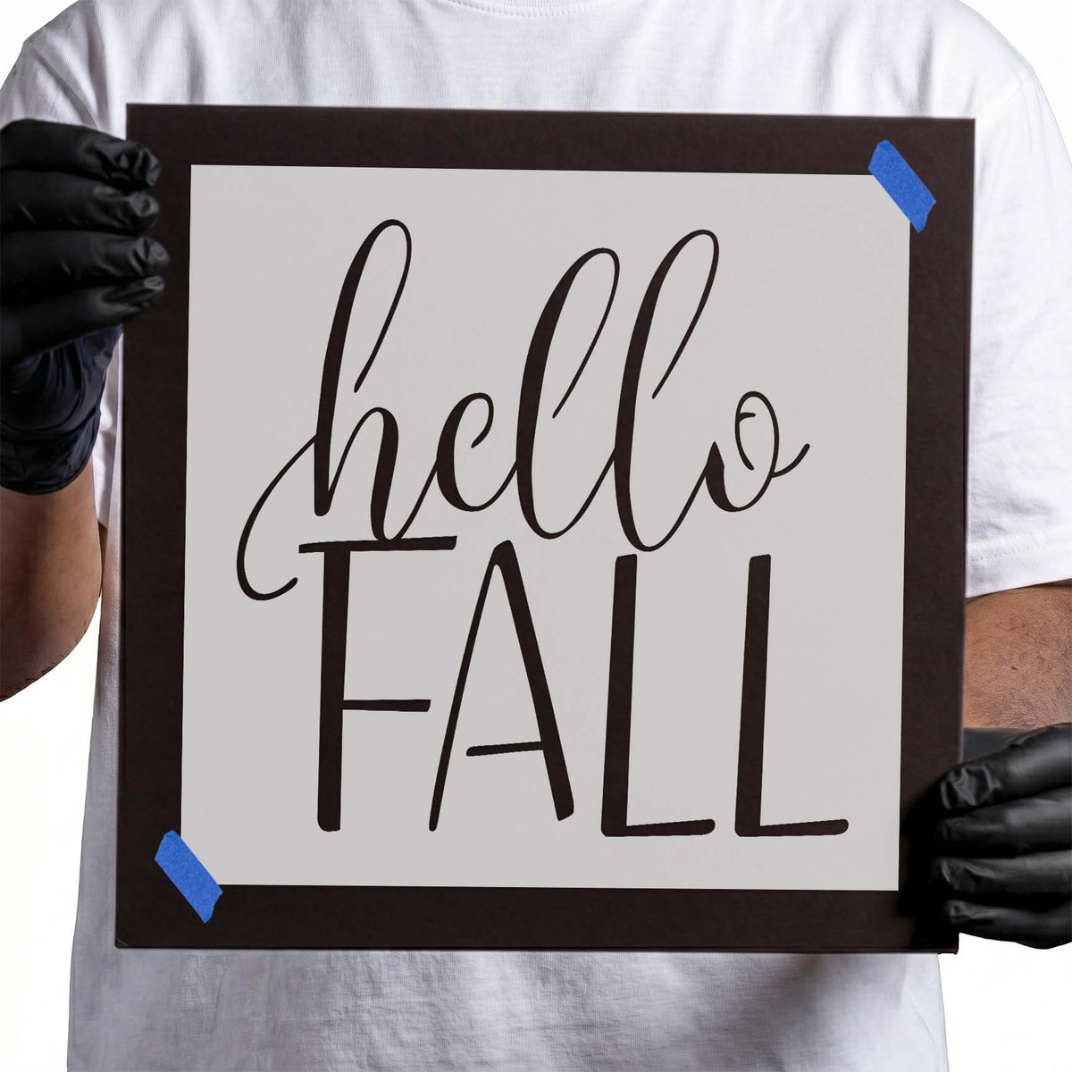Hello Fall stencil with script hello and bold fall text