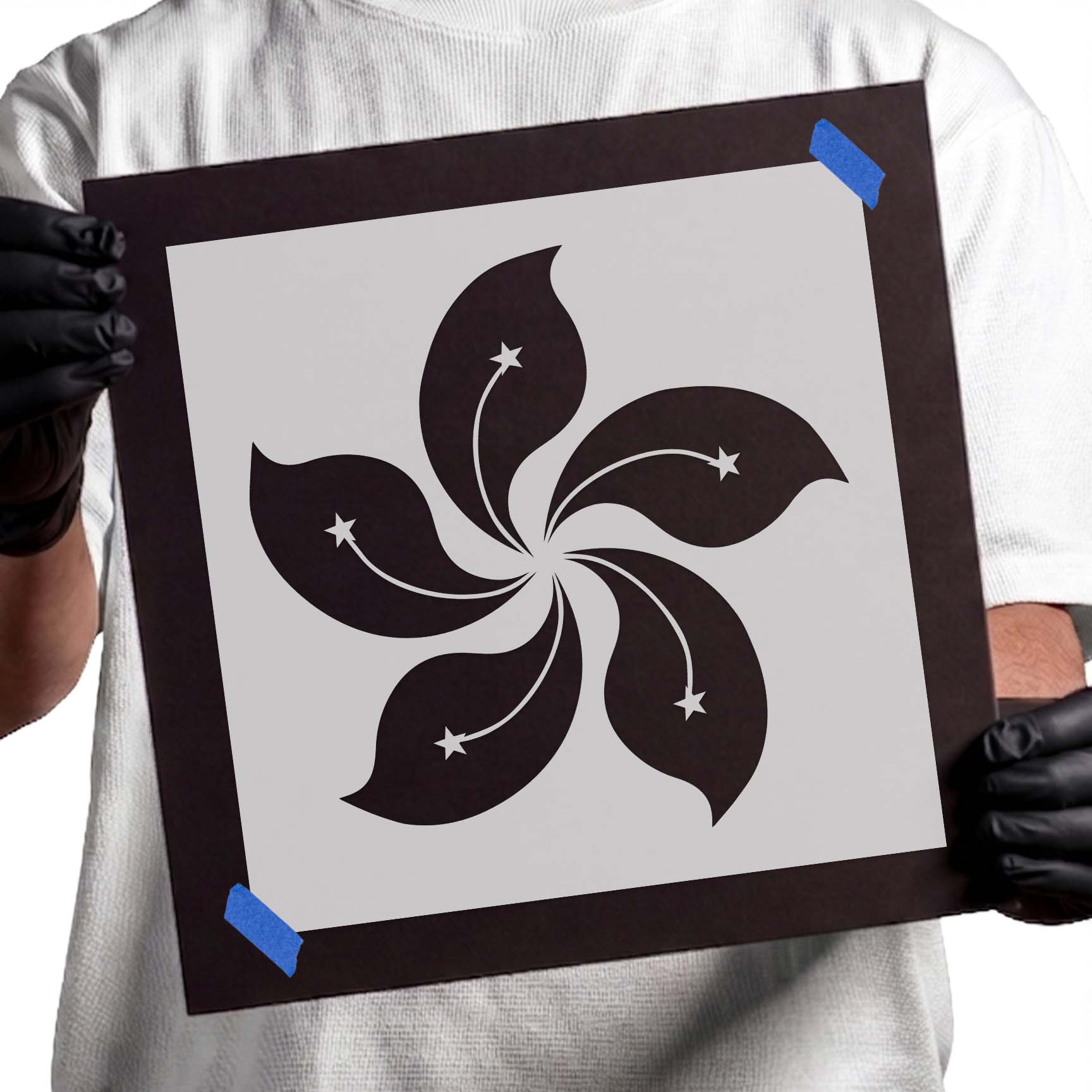 Hong Kong flag bauhinia flower symbol with five stars stencil