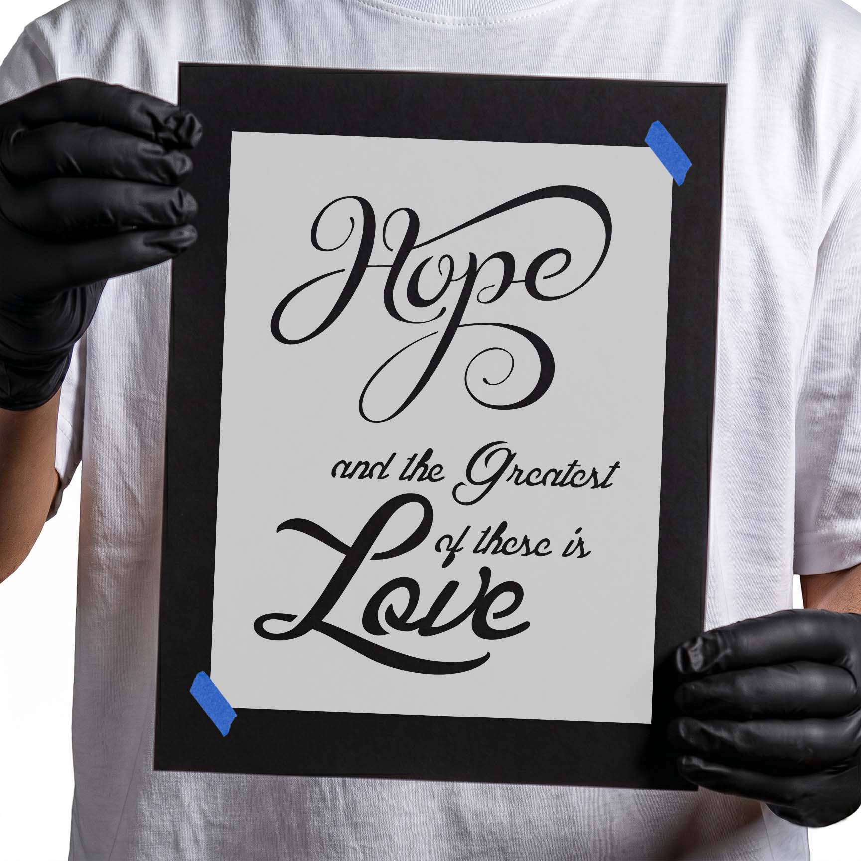 Hope and love quote stencil with flowing script lettering