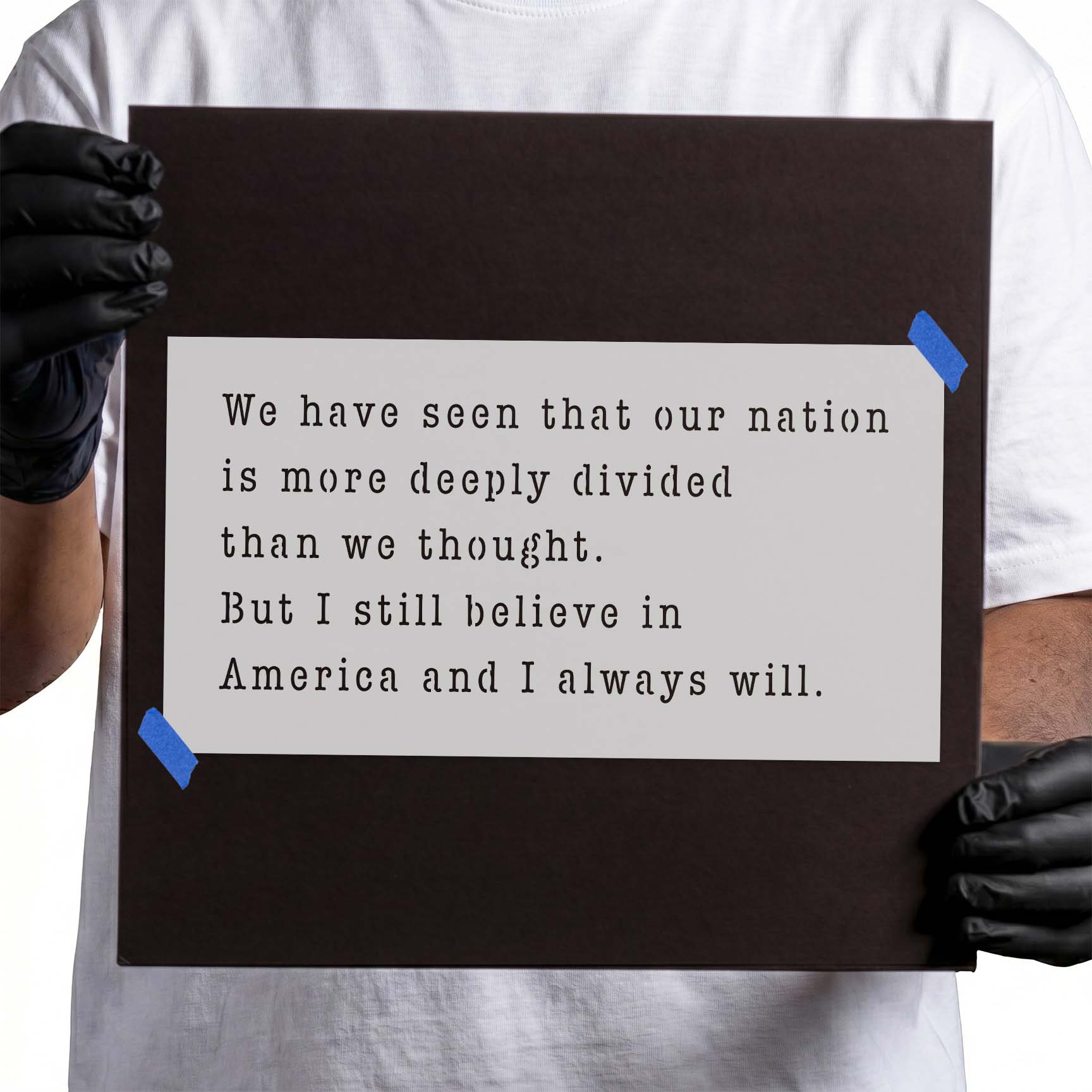 Patriotic America quote stencil with multi-line statement lettering