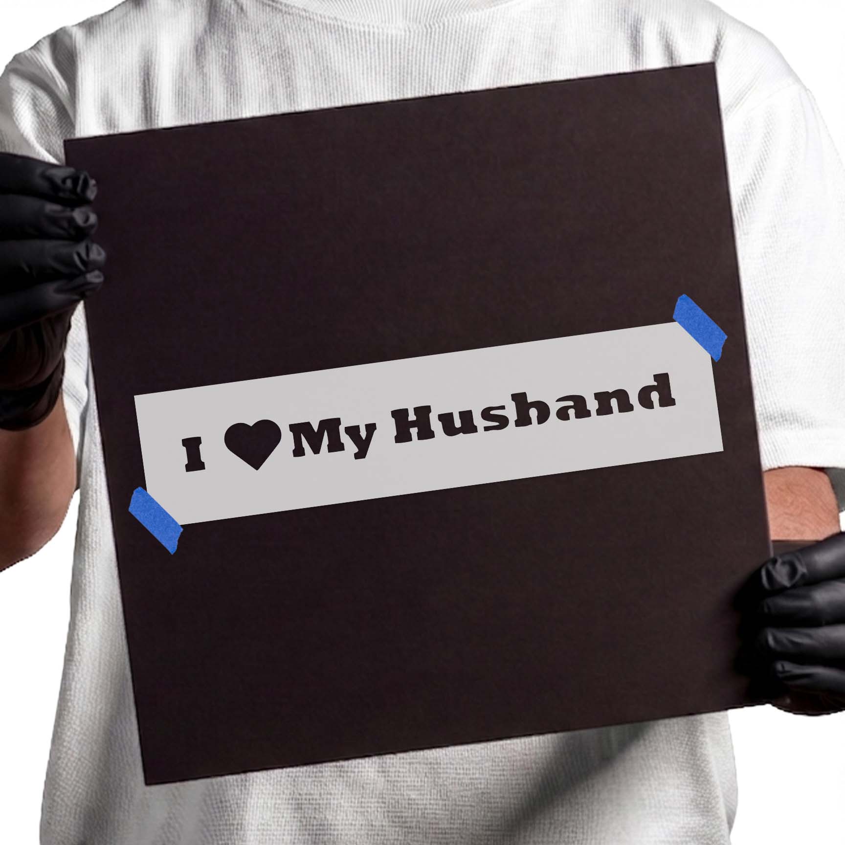 I love my husband stencil with bold lettering and heart symbol