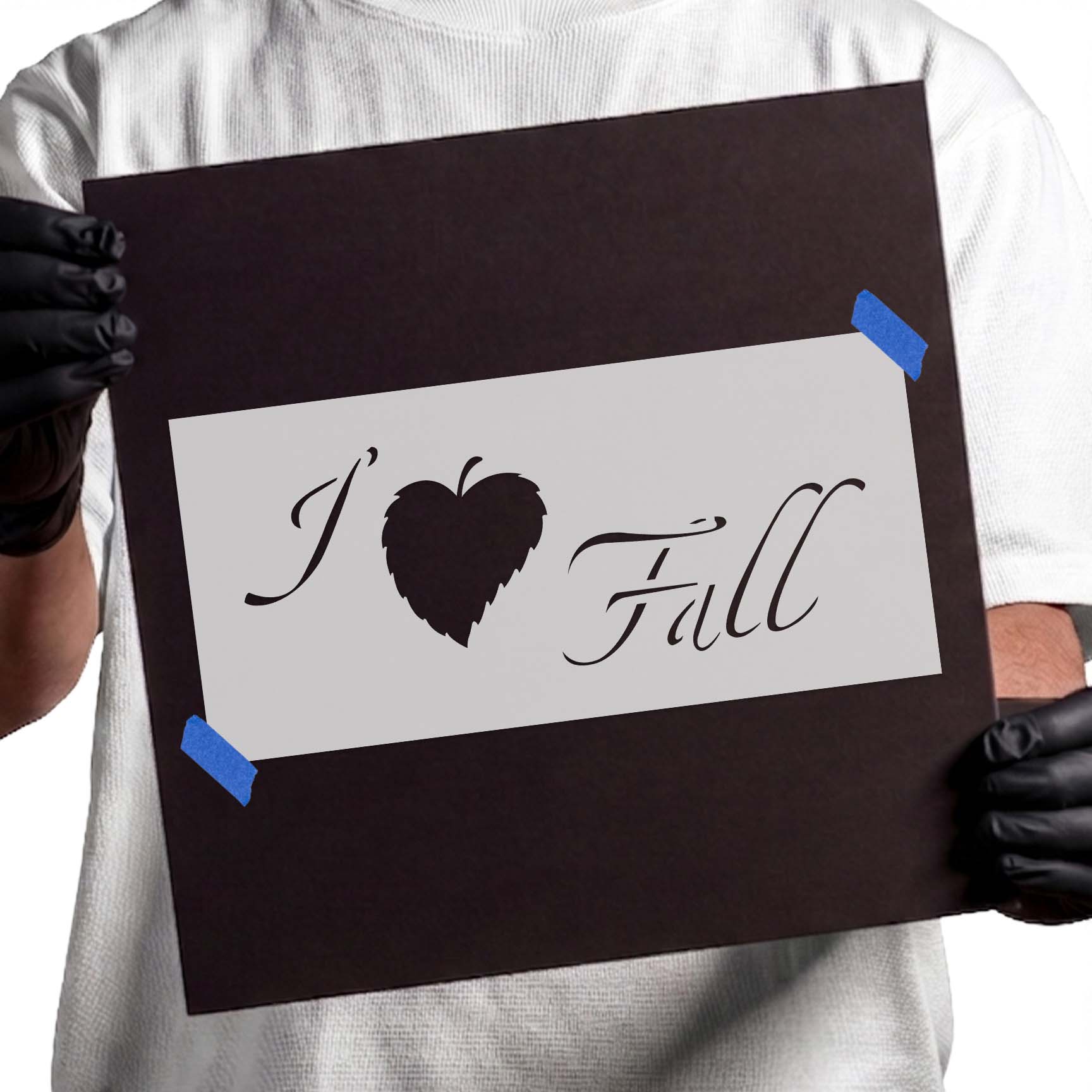 Fall stencil with heart-shaped leaf and elegant script lettering