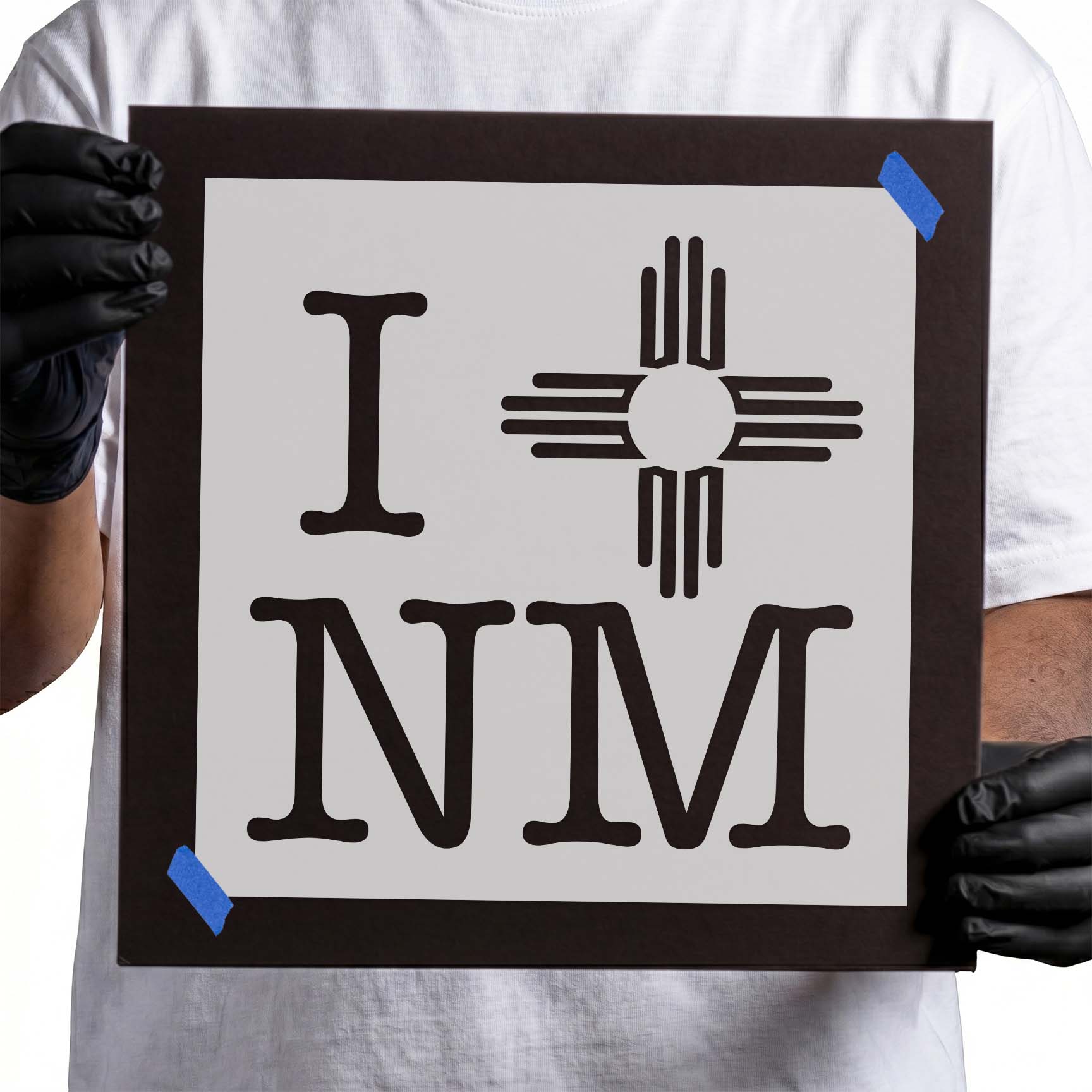 New Mexico stencil with NM lettering and Zia sun symbol