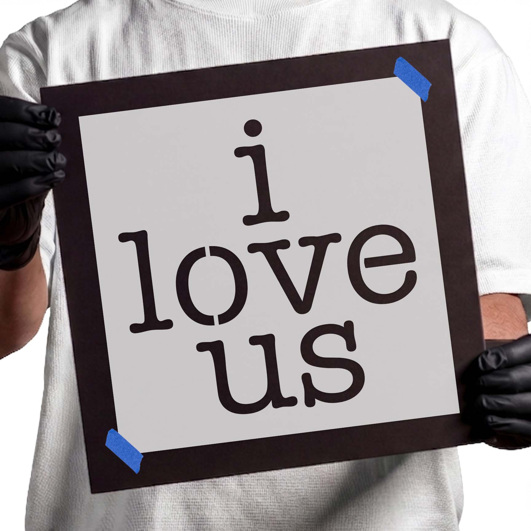 I love us stencil with bold stacked lowercase lettering
