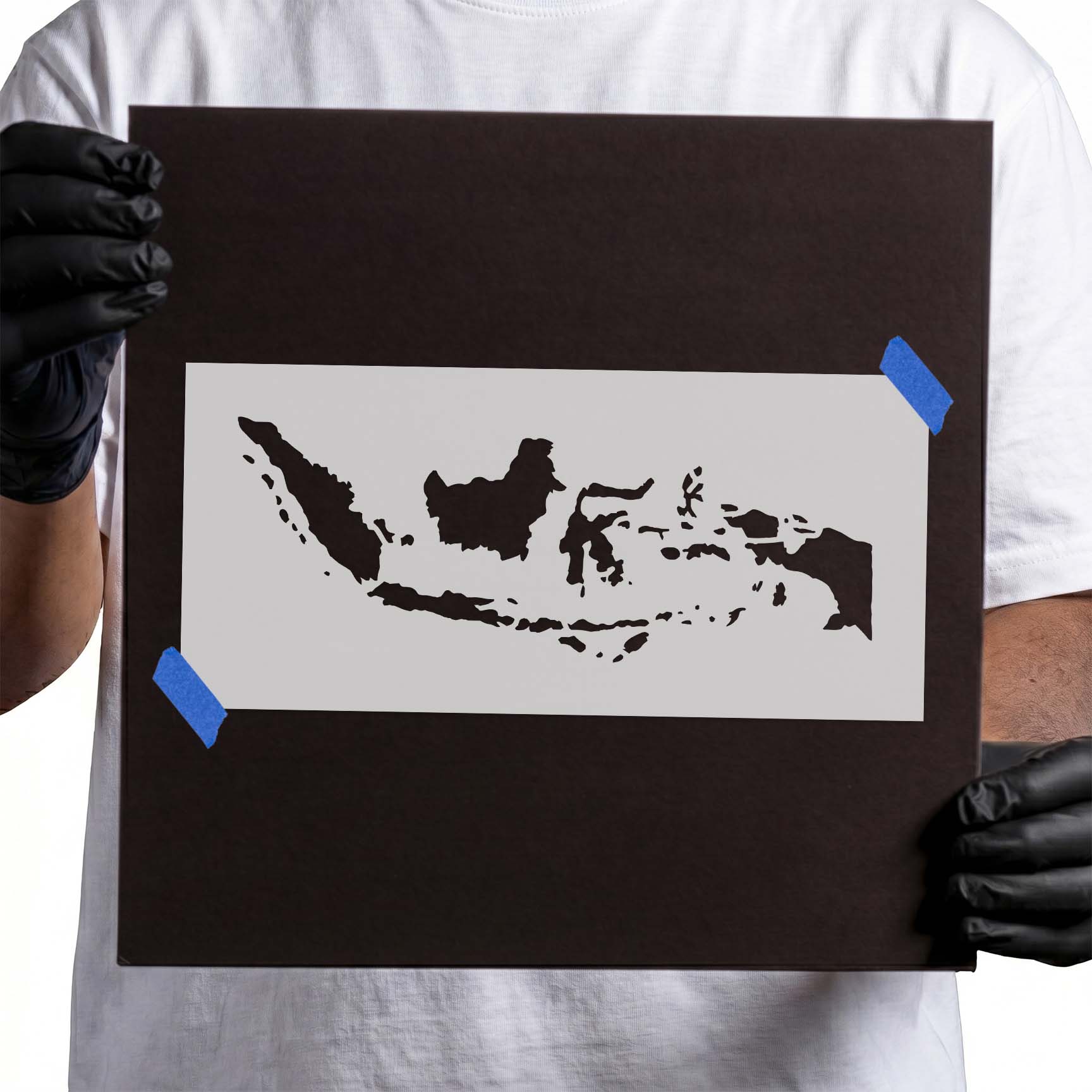 Indonesia map stencil featuring distinctive archipelago and island silhouettes