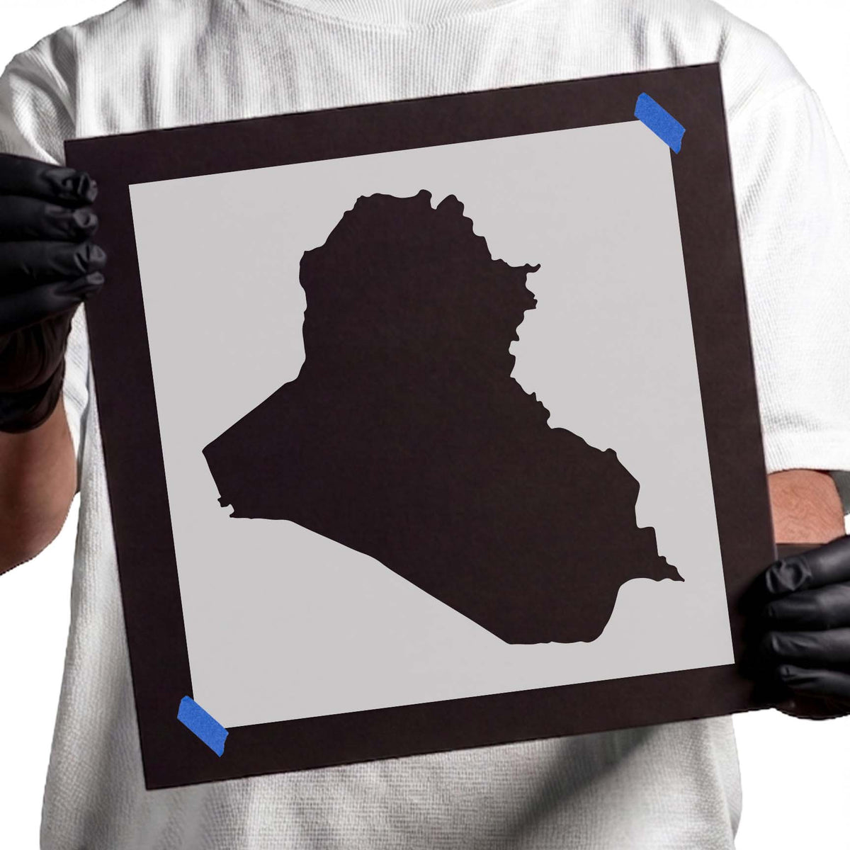 Iraq stencil featuring the country's recognizable map silhouette