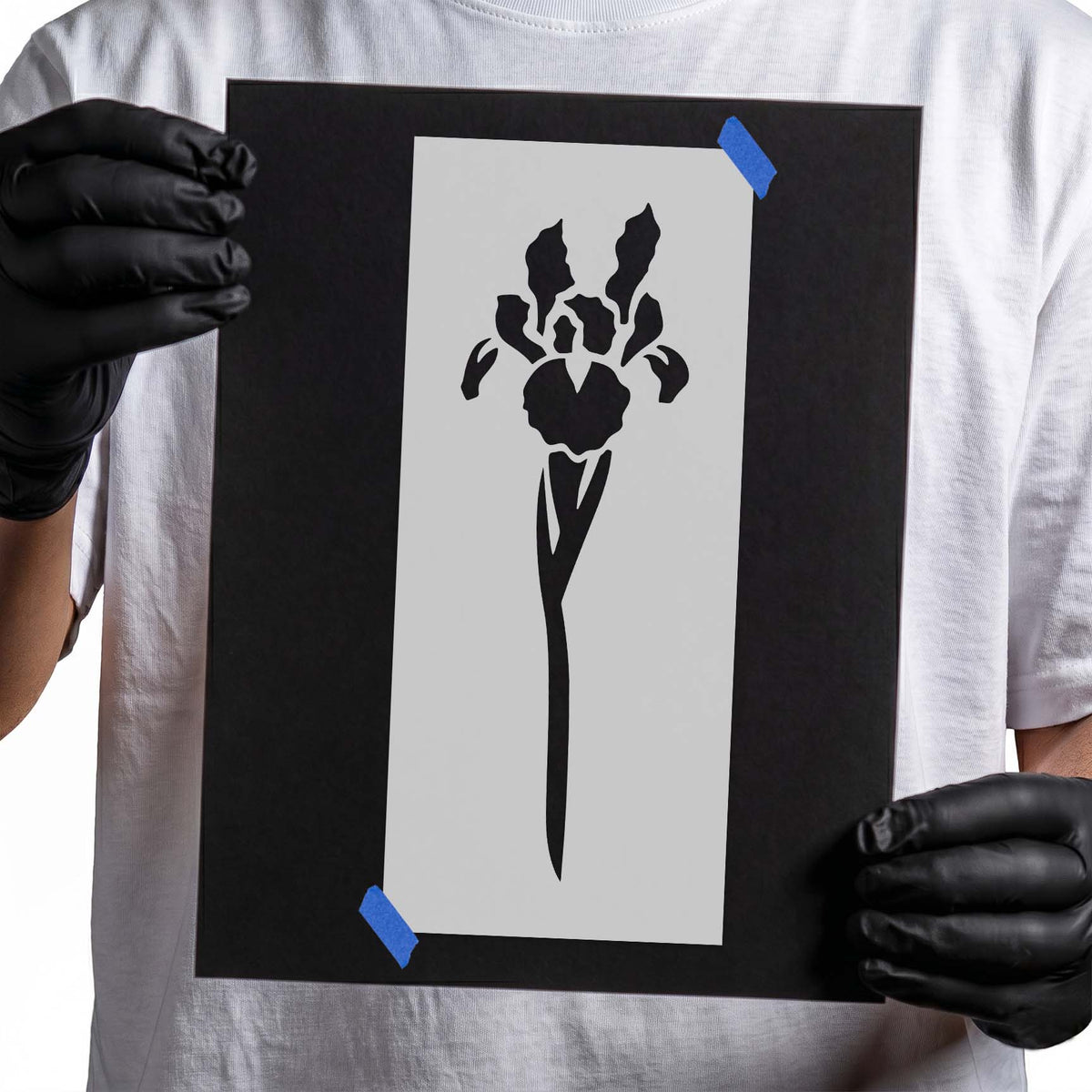 Tall iris flower stencil with detailed bloom and long slender stem