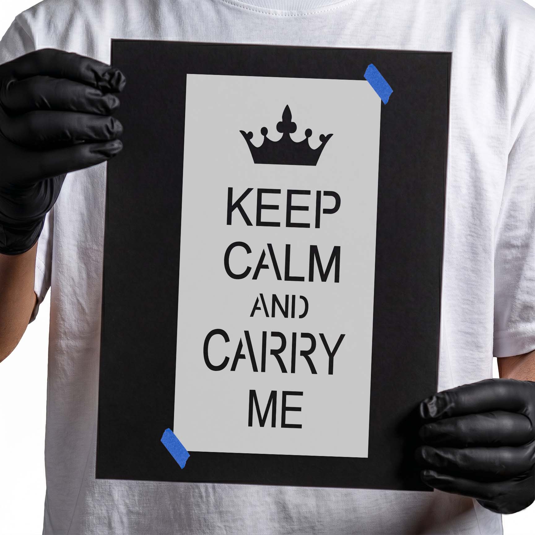 Keep calm and carry me quote stencil with crown design