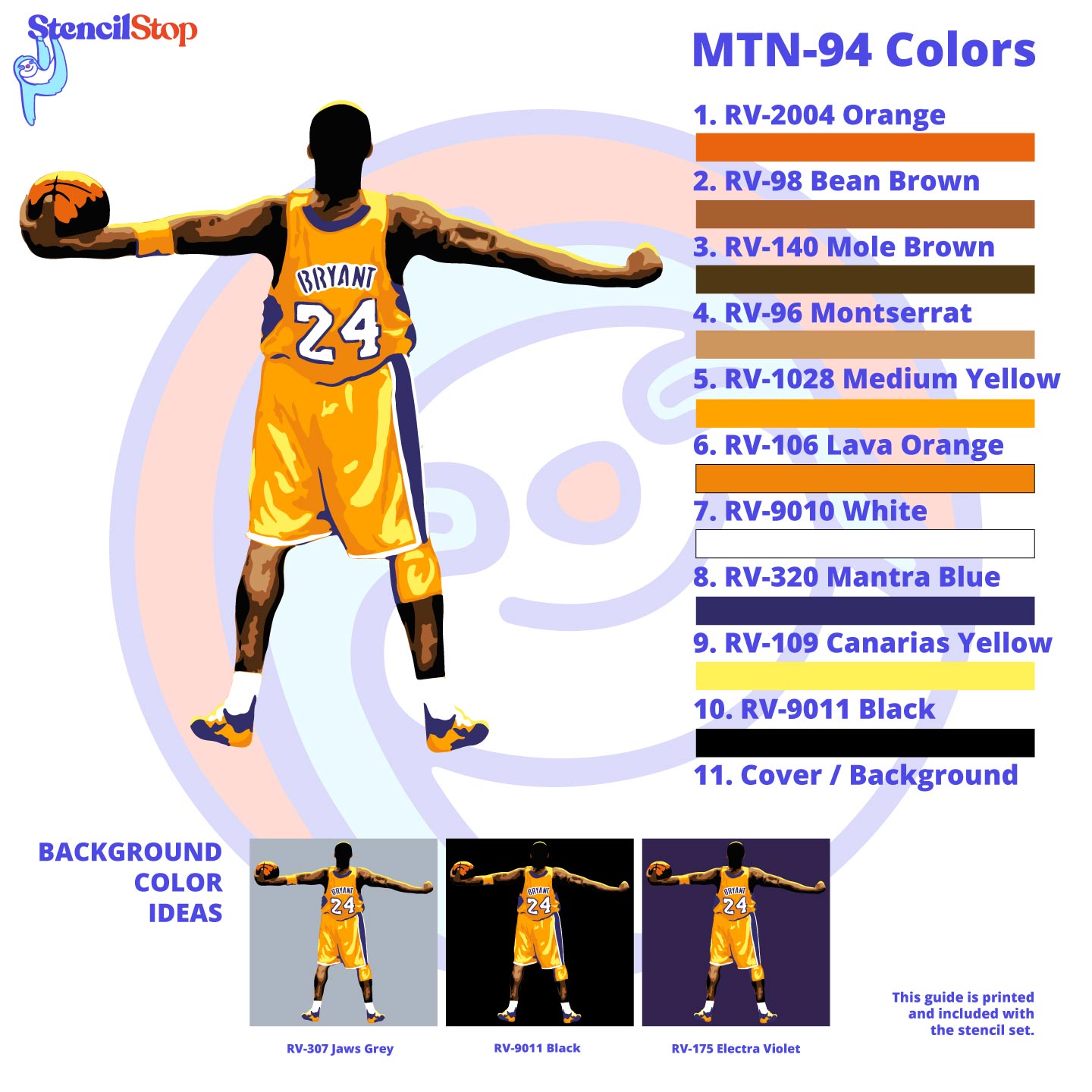 Kobe Bryant Layered Stencil Set Color Guide