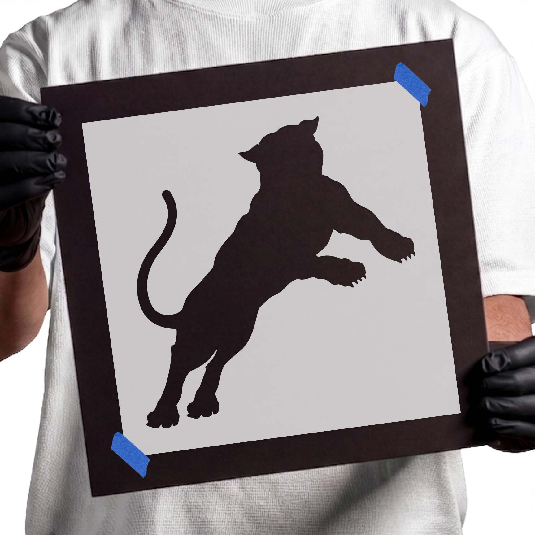 Leaping panther silhouette stencil design