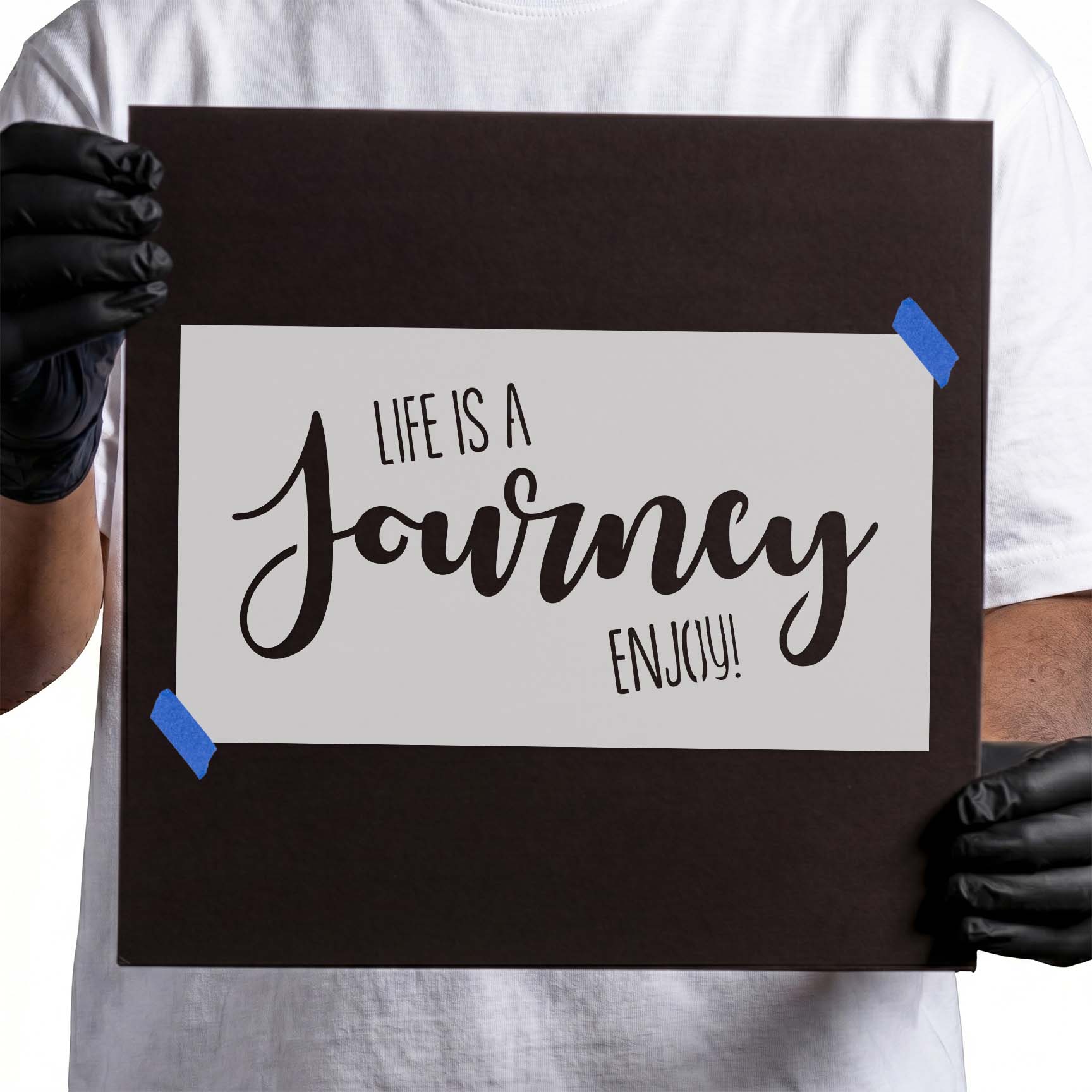 Life is a journey stencil with mixed script and slender lettering