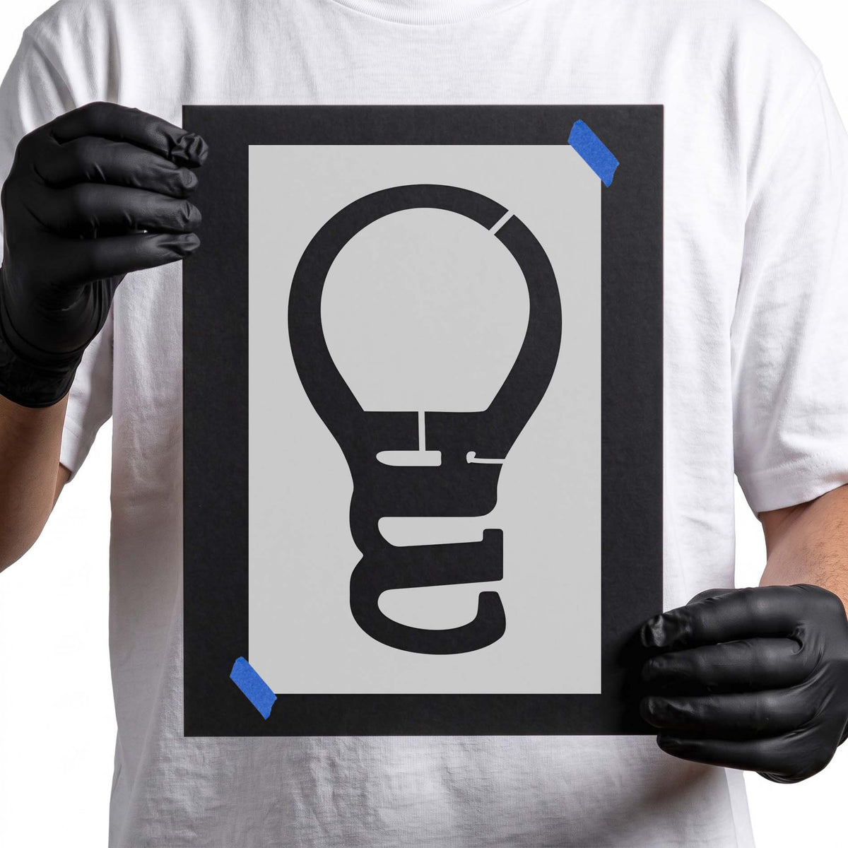 Lightbulb shape stencil with rounded bulb and stylized screw base