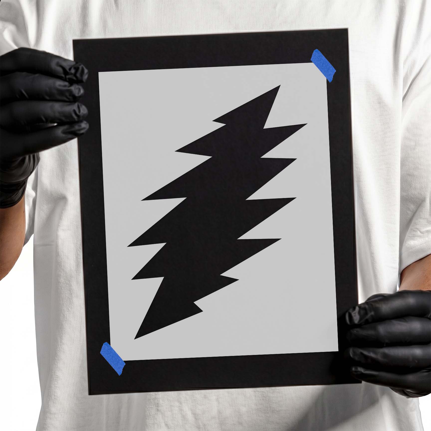 Jagged lightning bolt stencil with sharp angular zigzag edges