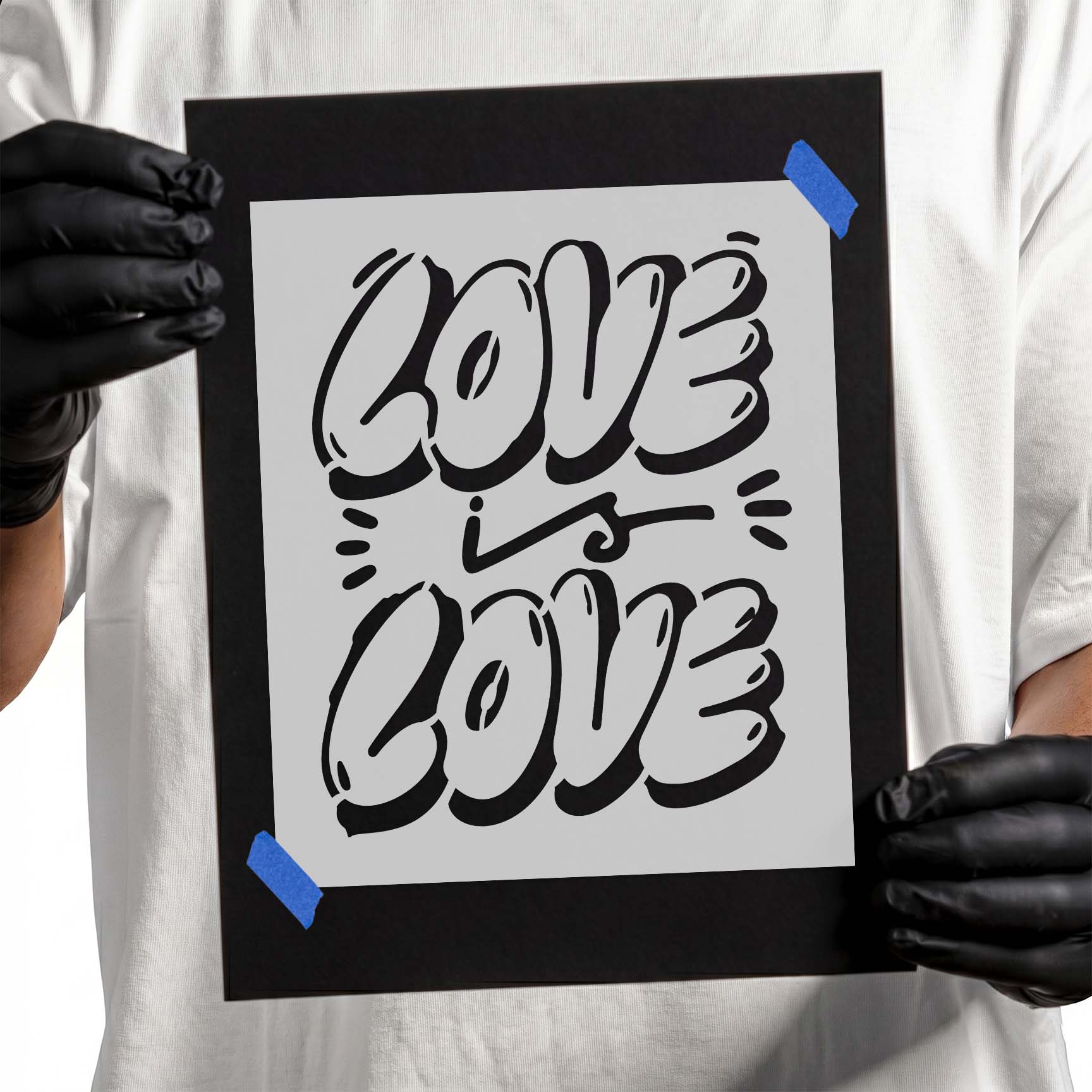 Love is love stencil with bold stacked bubble lettering