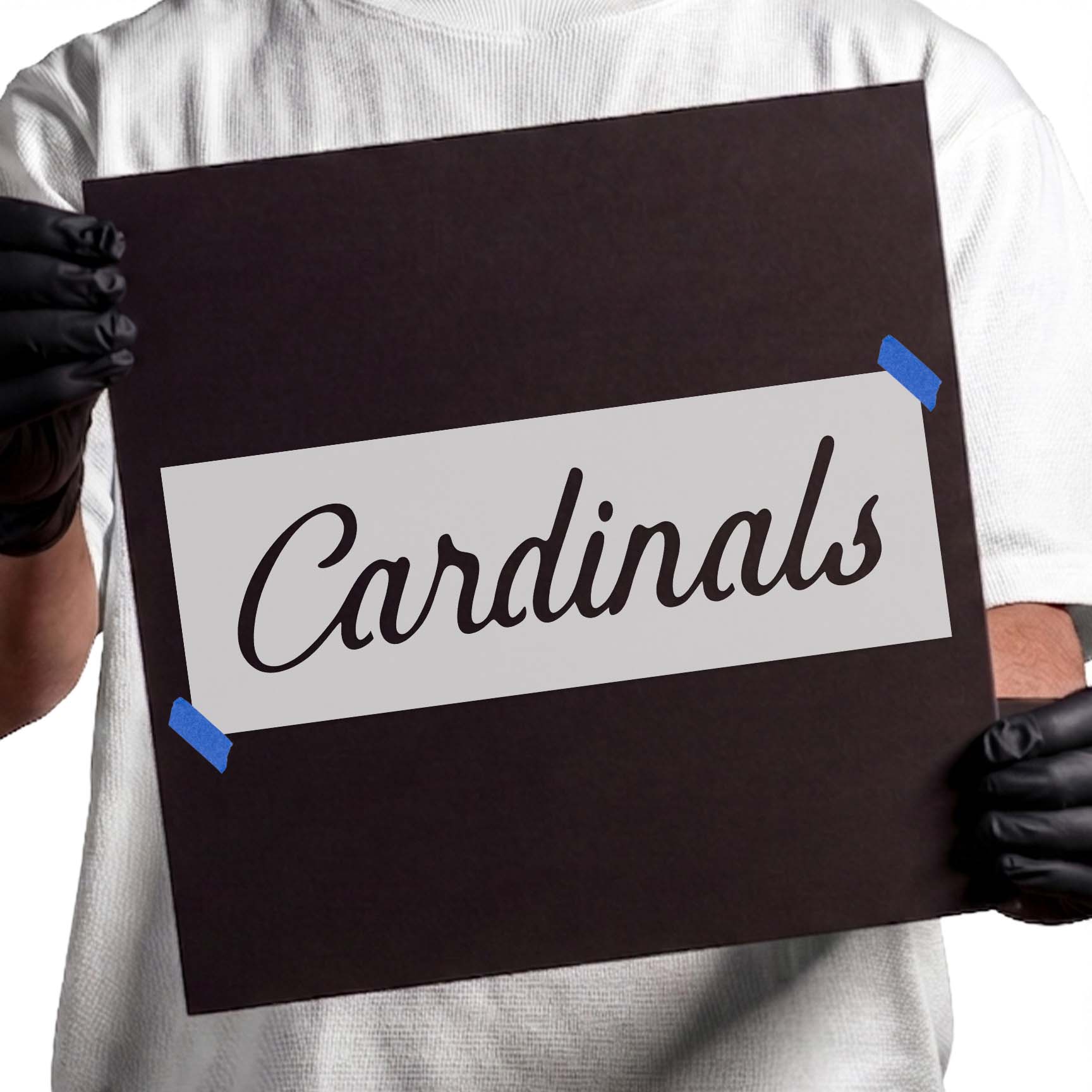 Cardinals mascot stencil with flowing cursive lettering