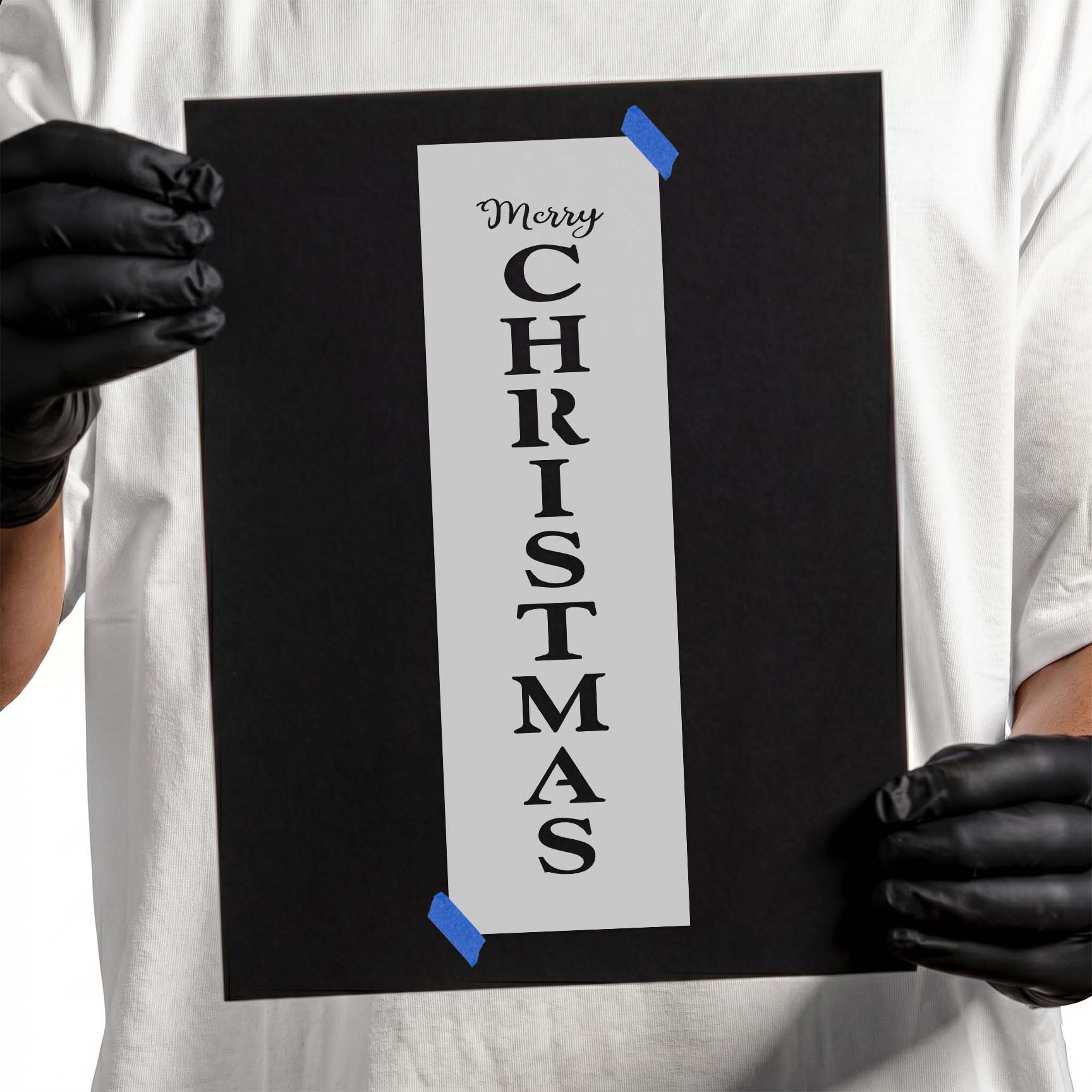 Merry Christmas stencil with stacked vertical holiday lettering