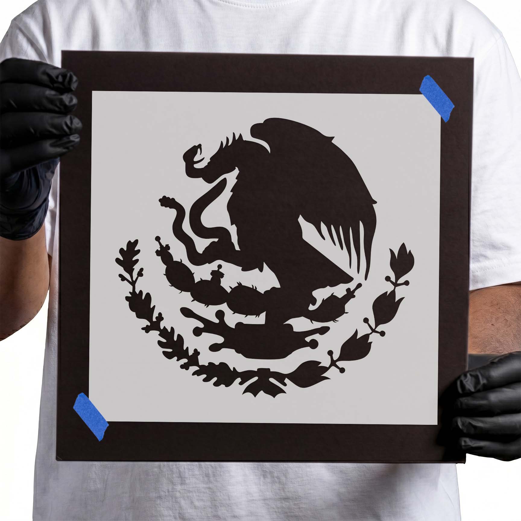 Mexican flag eagle and serpent silhouette stencil