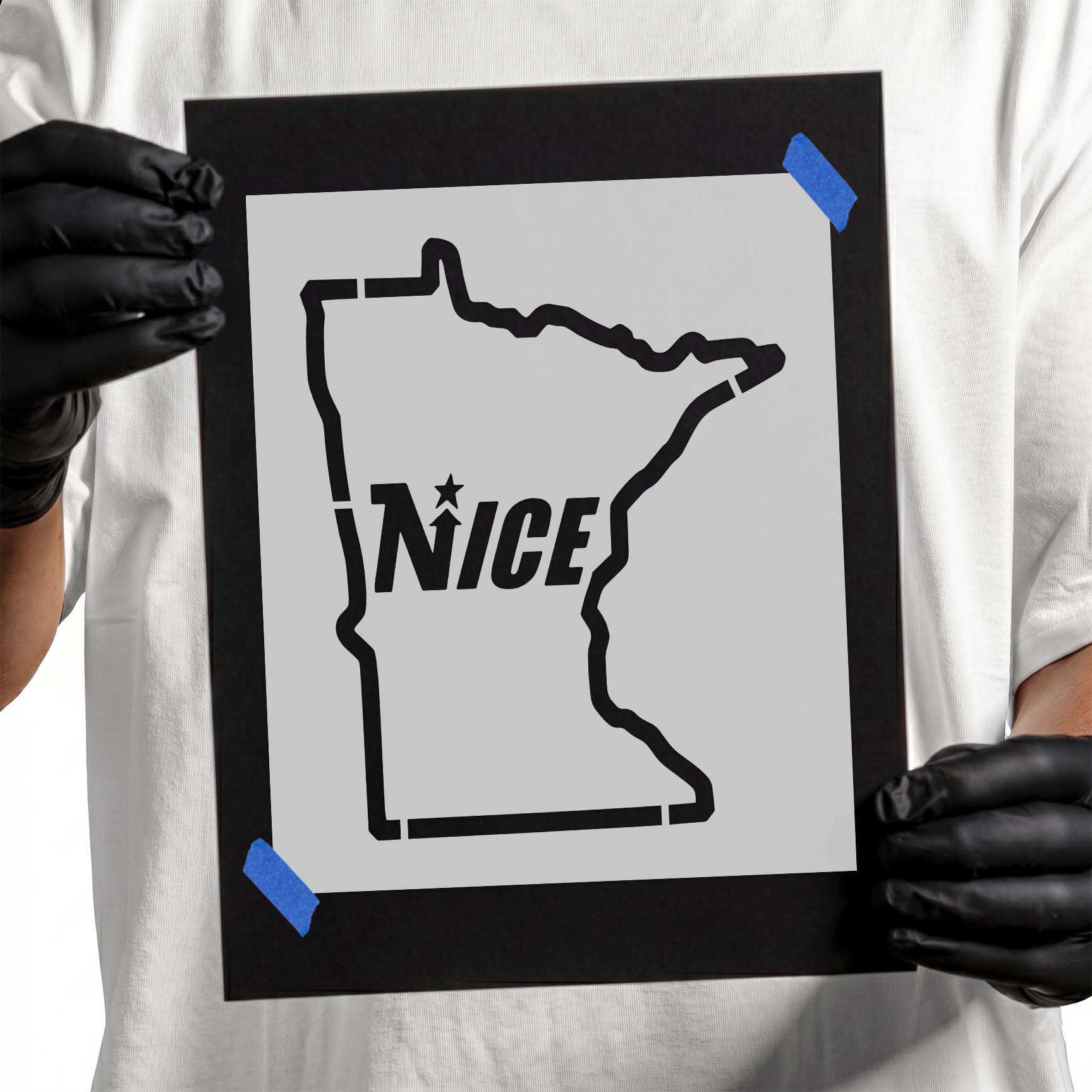 Minnesota Nice stencil with state outline, bold lettering and stars