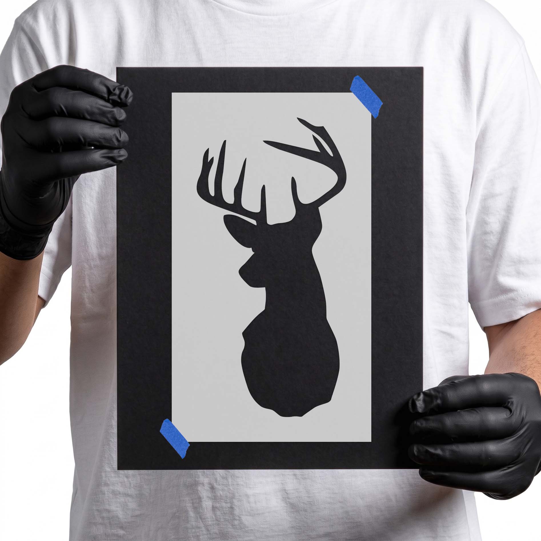 Buck head stencil with large branching antlers