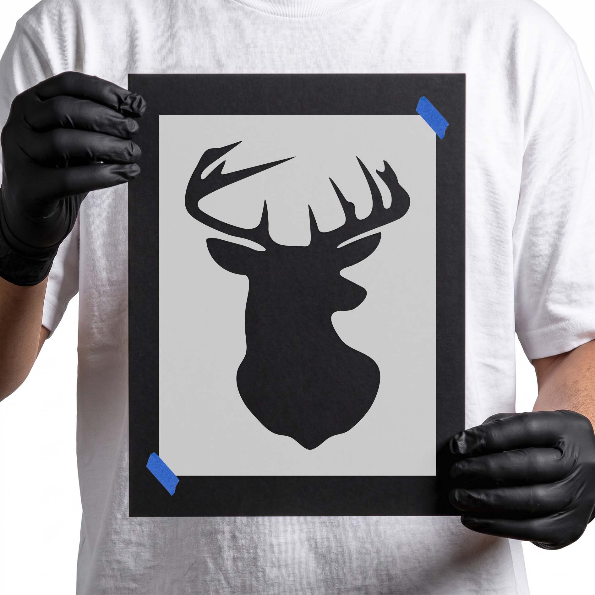 Deer head stencil with large branching antlers