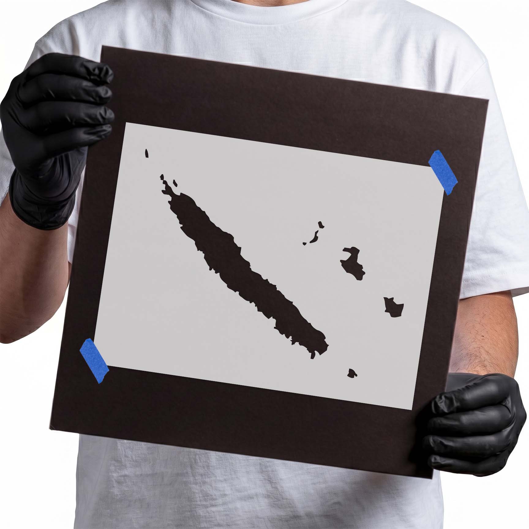 New Caledonia map stencil with main island and surrounding islands