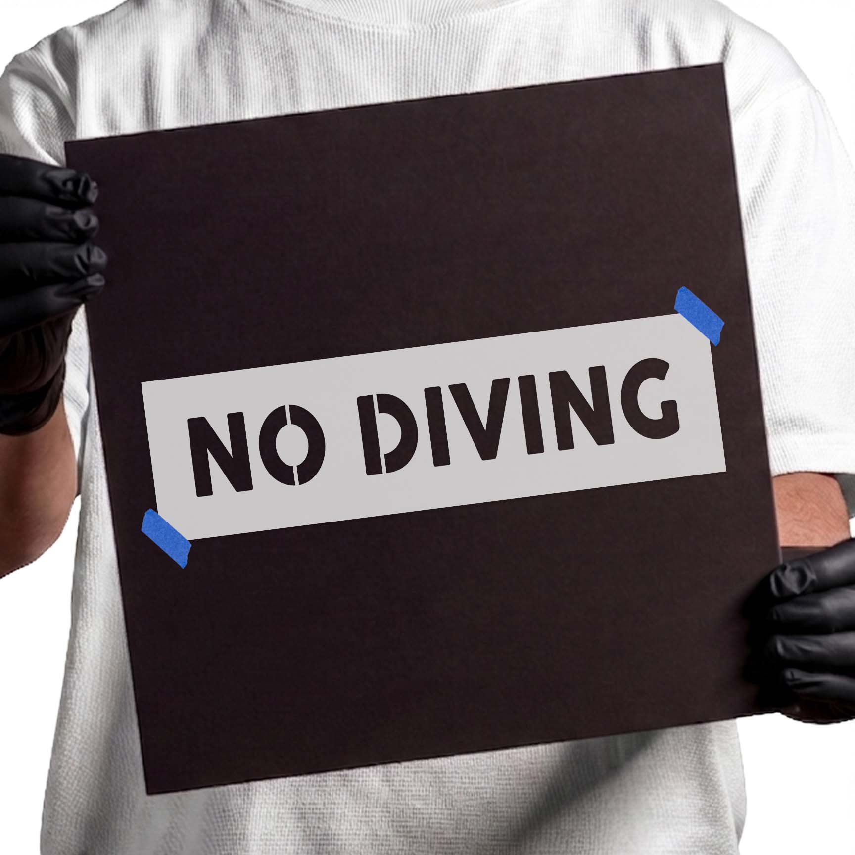 No diving stencil with bold uppercase safety lettering