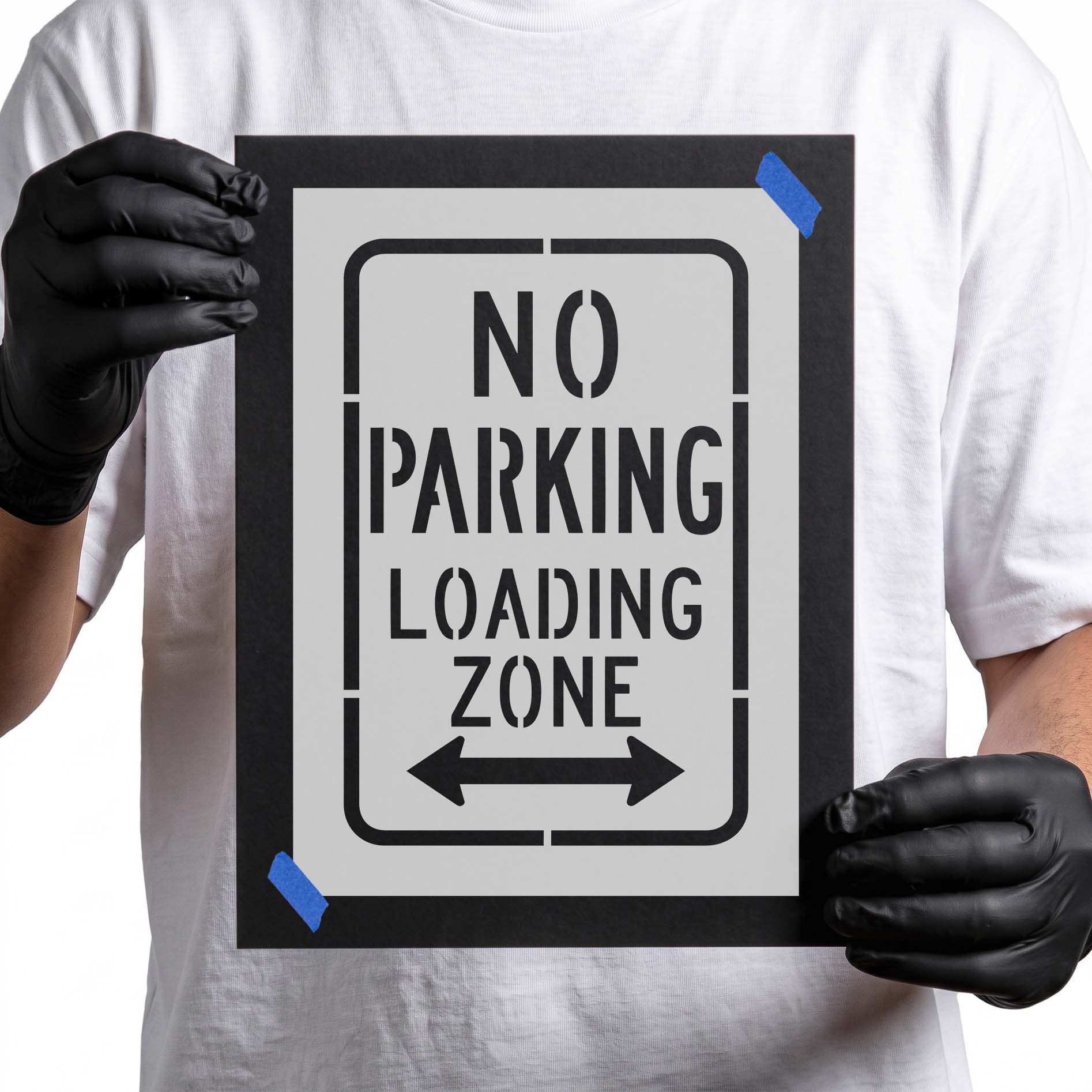 No parking loading zone stencil with double-ended directional arrow