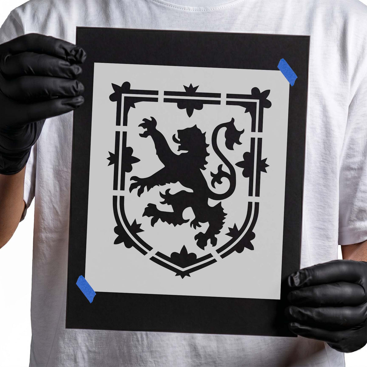 Nova Scotia flag stencil with rampant lion and decorative shield